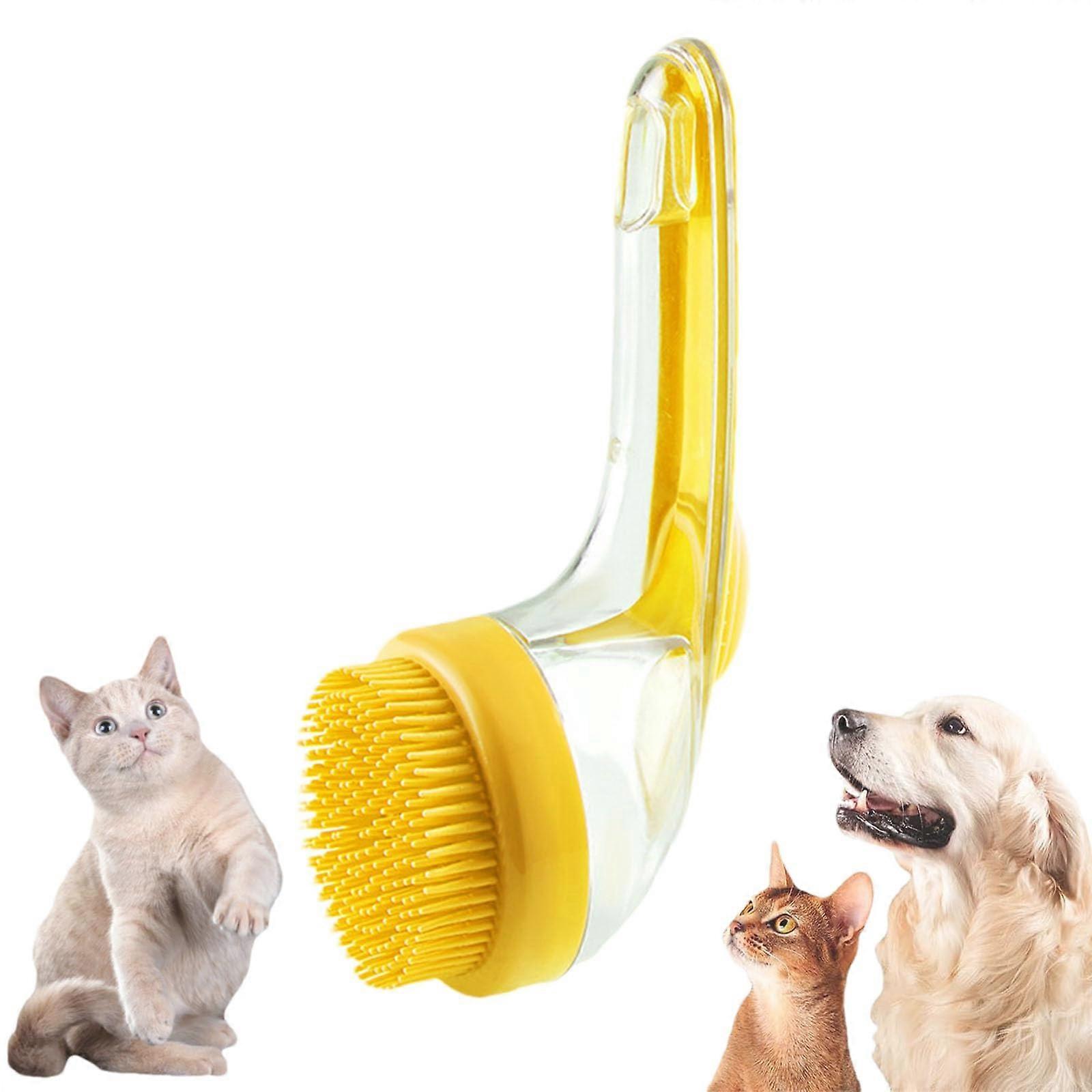 Pet Bath Brush With Soap Dispenser For Dogs, Massage Brush For Long And Short Haired, Yellow