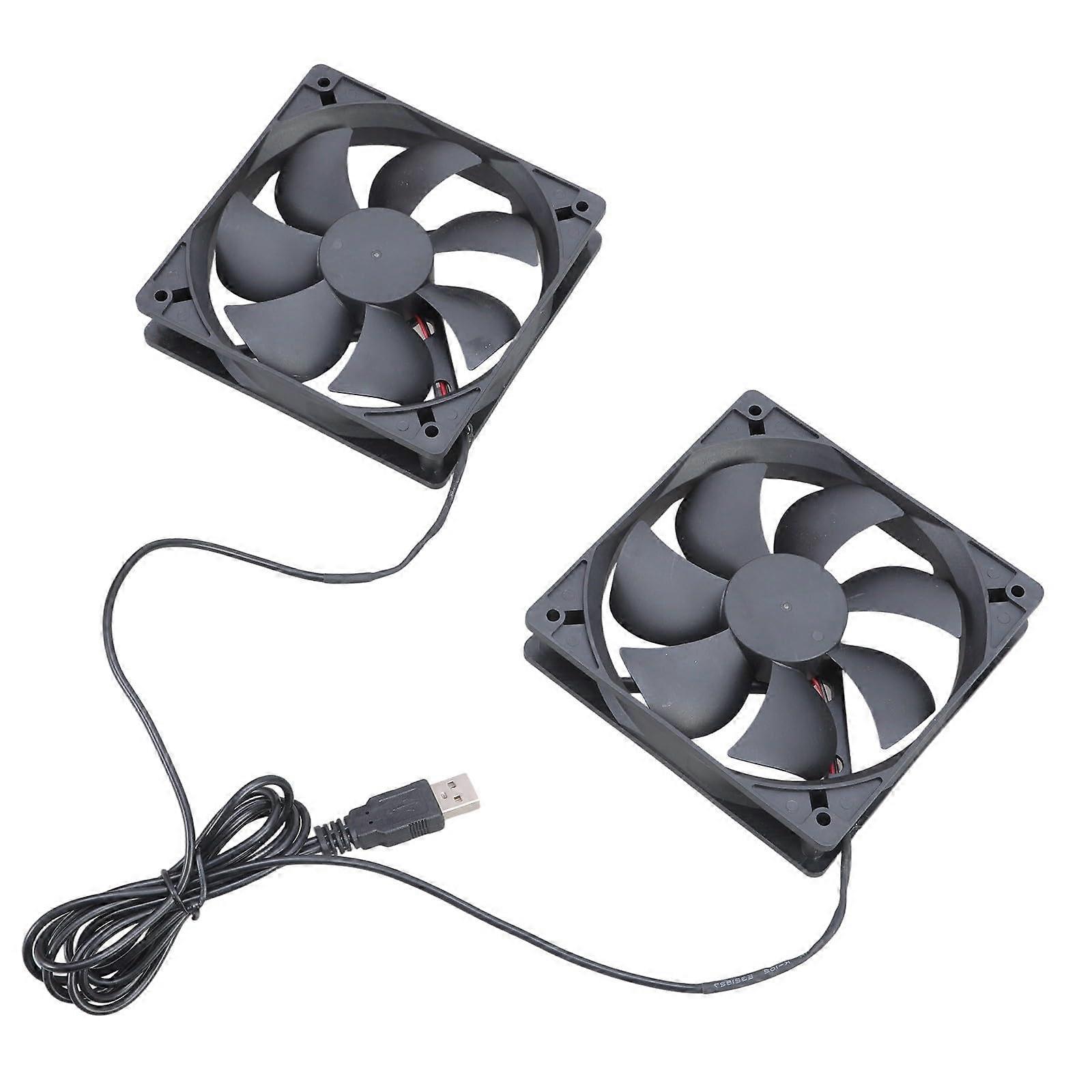 USB 5V Double Cooling Fan 12x12cm Quiet Ball Bearing 1400RPM 45CFM for Computer Case and Electronics