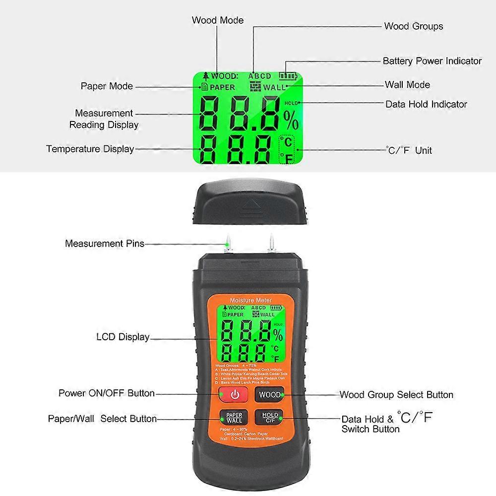 3in1 Multifunctional Digital Wood Moisture Meter Wall Cardboard Timber Humidity Tester Moisture Content Detector  and  Switchable