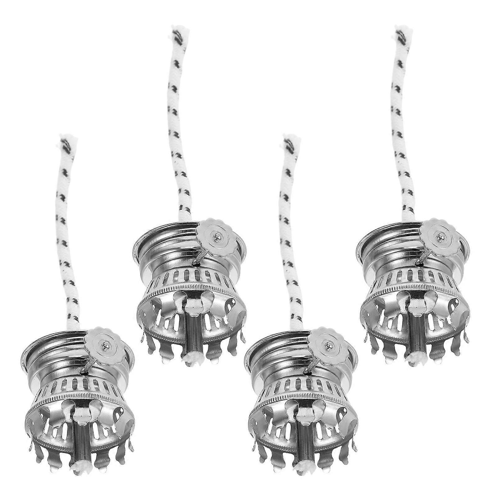4pcs Oil Lamp Wick Replacement with Adjustable Cotton Wick Base and Silver Chimney Holder for Kerosene Lamps – Easy Install, Vintage Style Burner