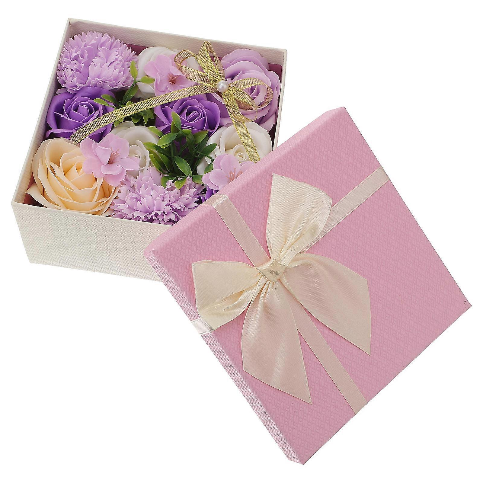Rose Scented Soap Flower Gift Box for Storage Use 1Pcs Square Purple Box