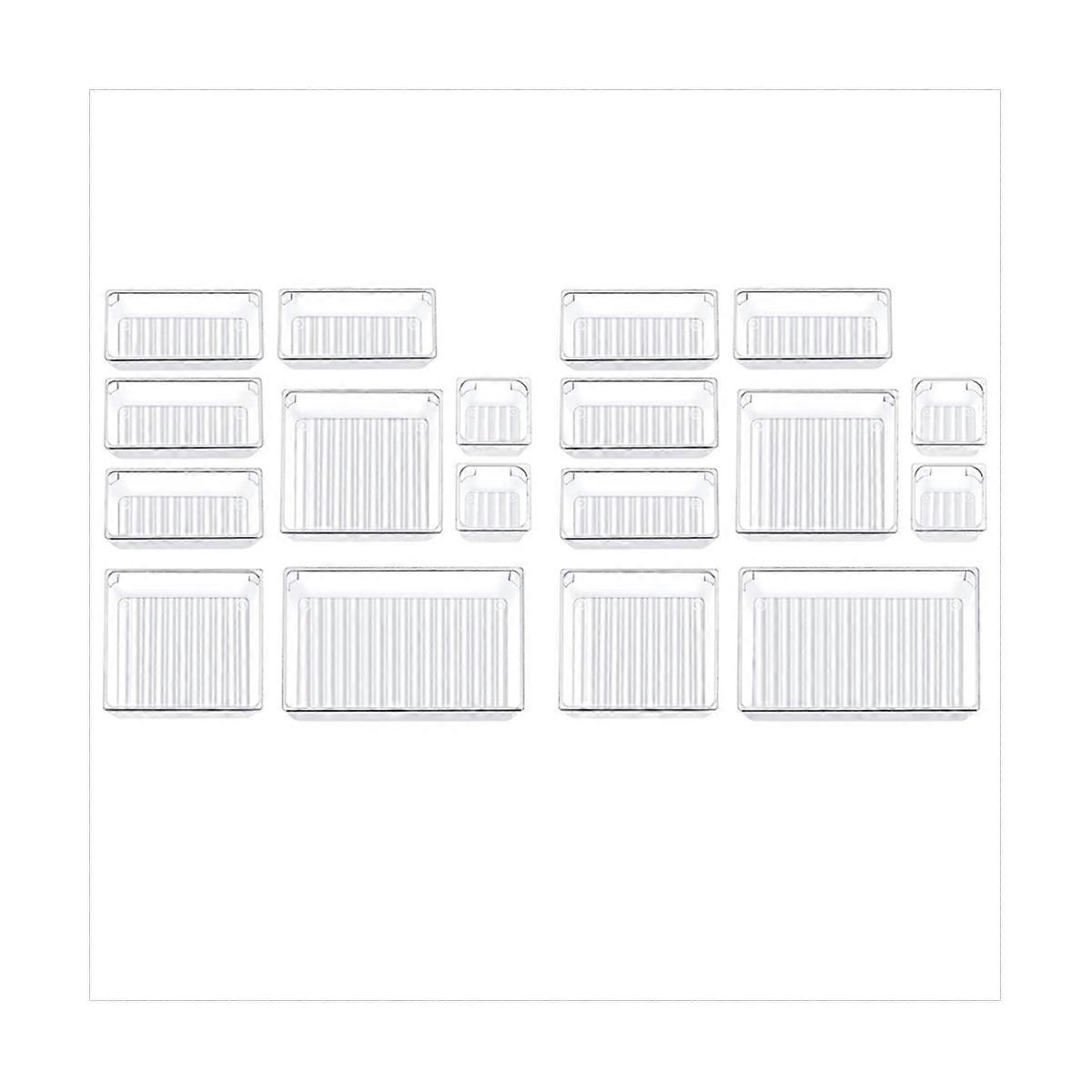 18 Pcs Clear Drawer Organizer Trays Assorted 4-Size Drawer Dividers, Versatile Storage Boxes Makeup