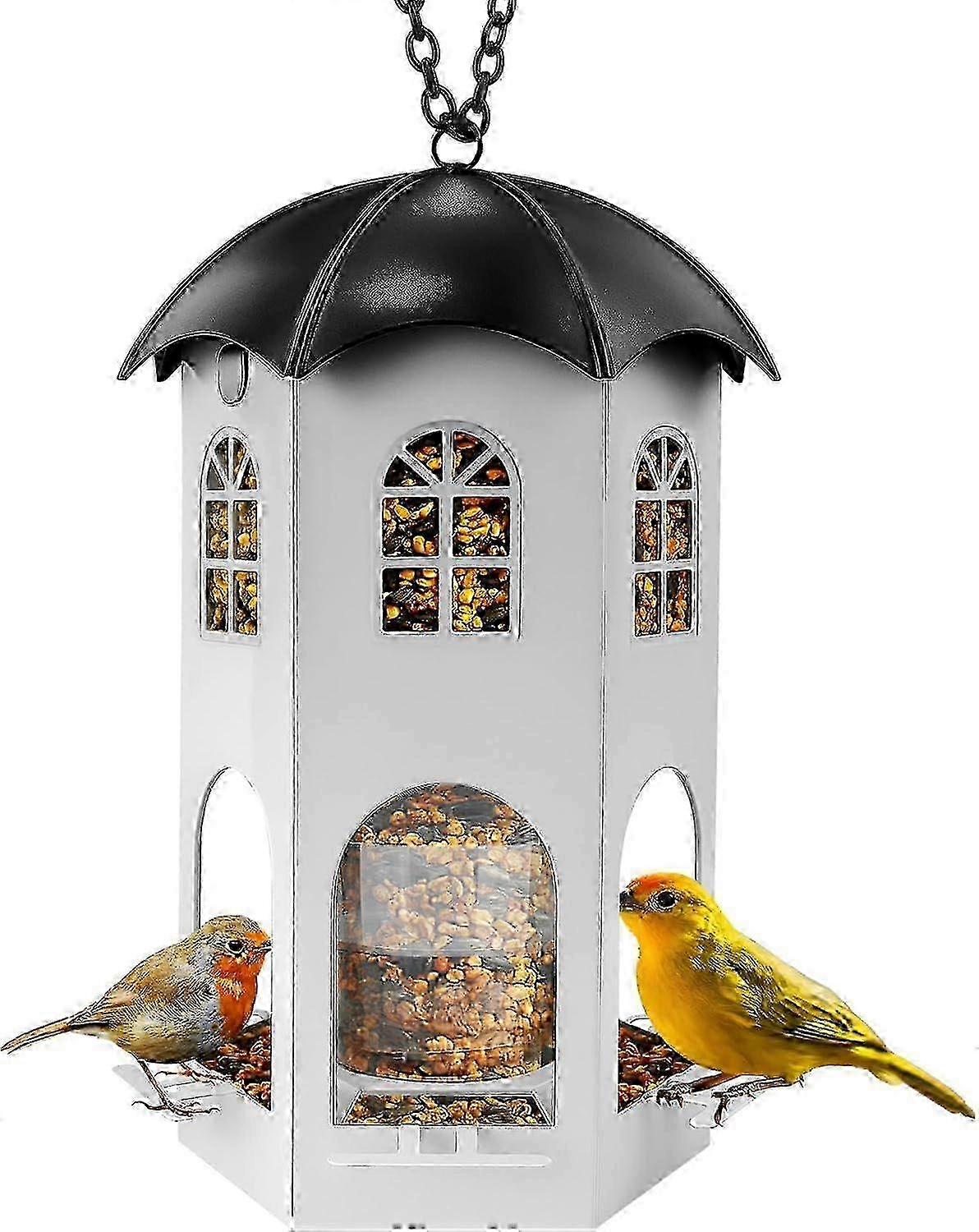 Metal Bird Feeder for Outdoor Hanging: Secure Squirrel-Proof Bird Feeder with Circular Perch & Large Seed Capacity. Easy Cleaning & Refilling