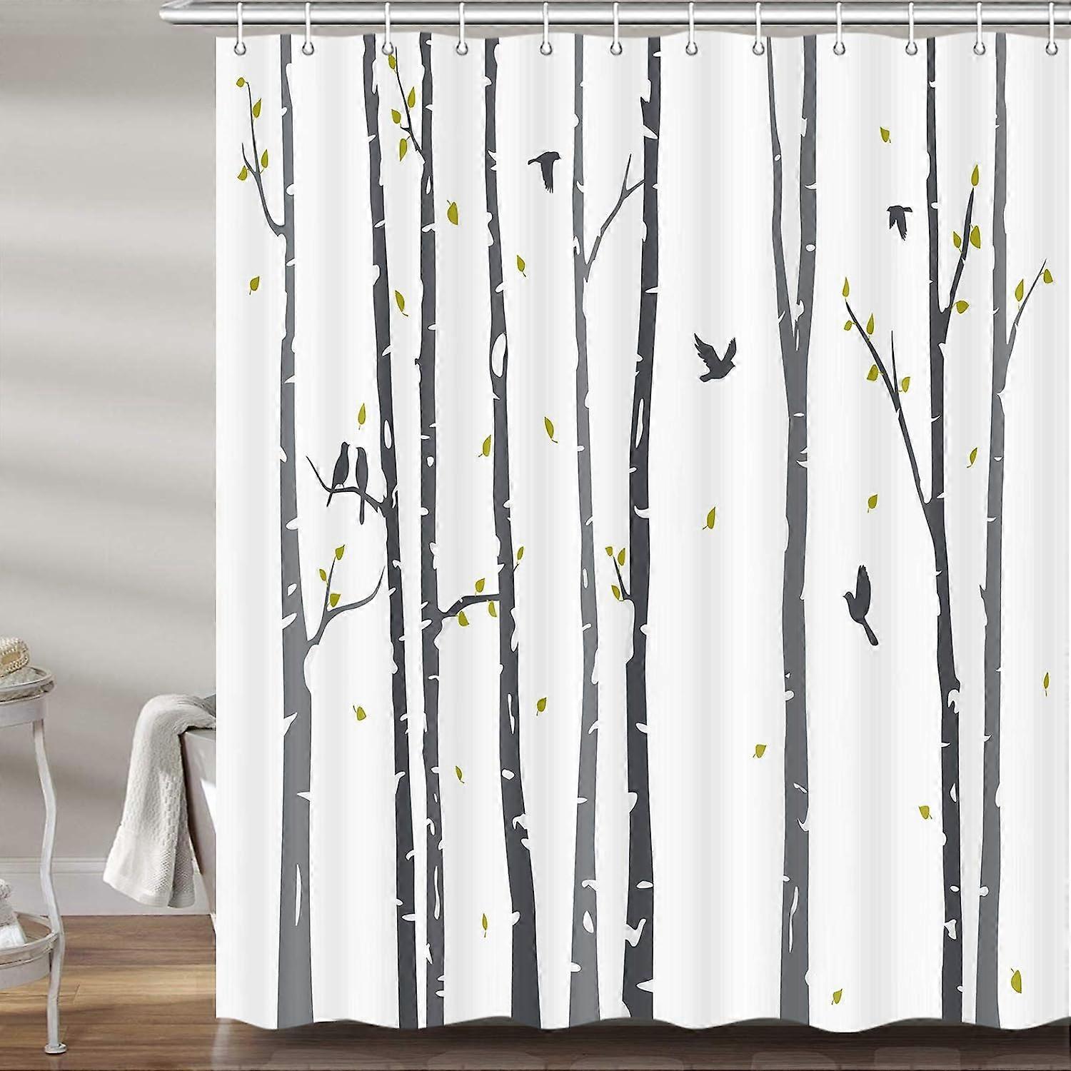Tree Shower Curtain for Bathroom, Neutral Birch Forest Fabric