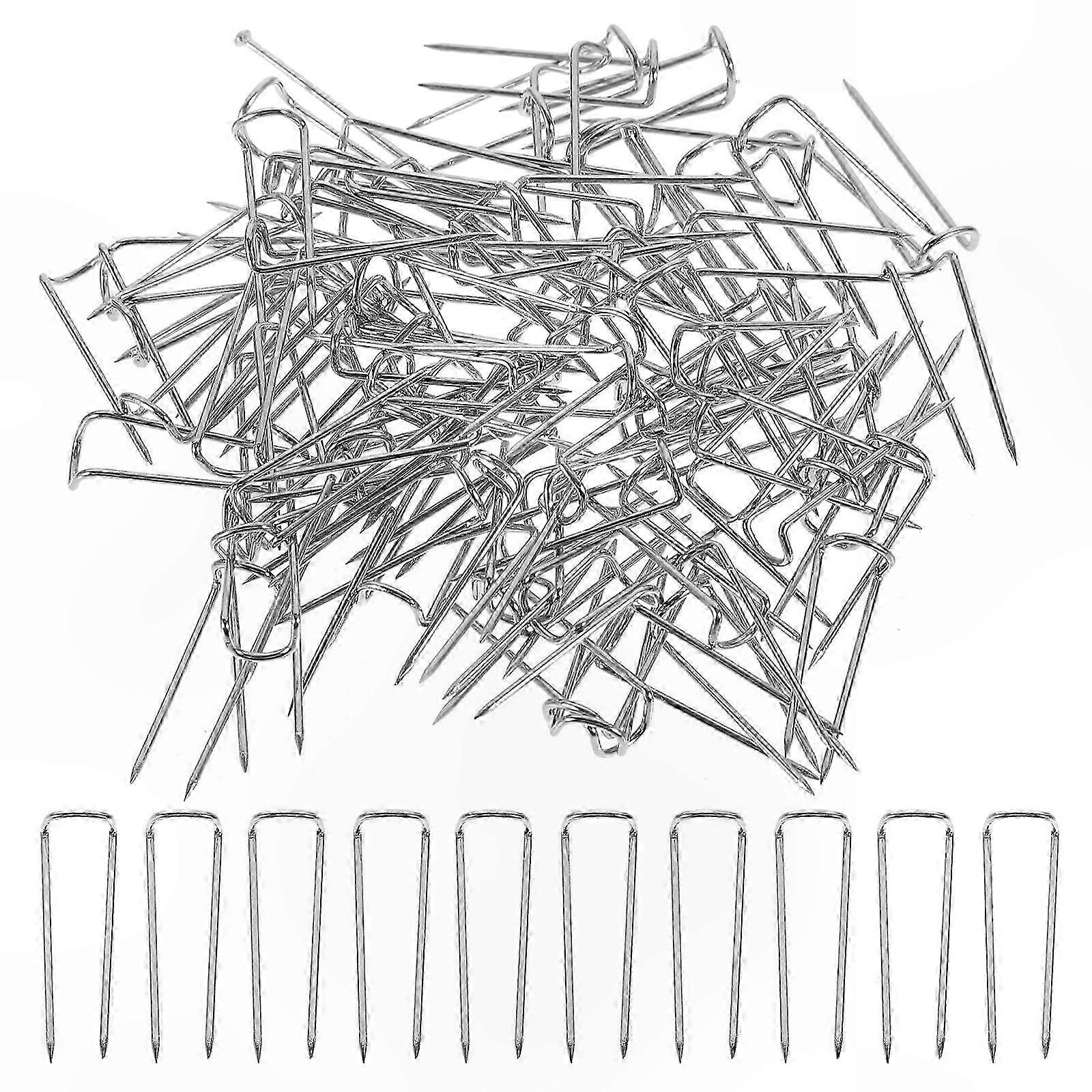 Silver U-Shaped Push Pins for Crafting and Fabric Fixing, 1.7x0.4cm, 100 Pieces