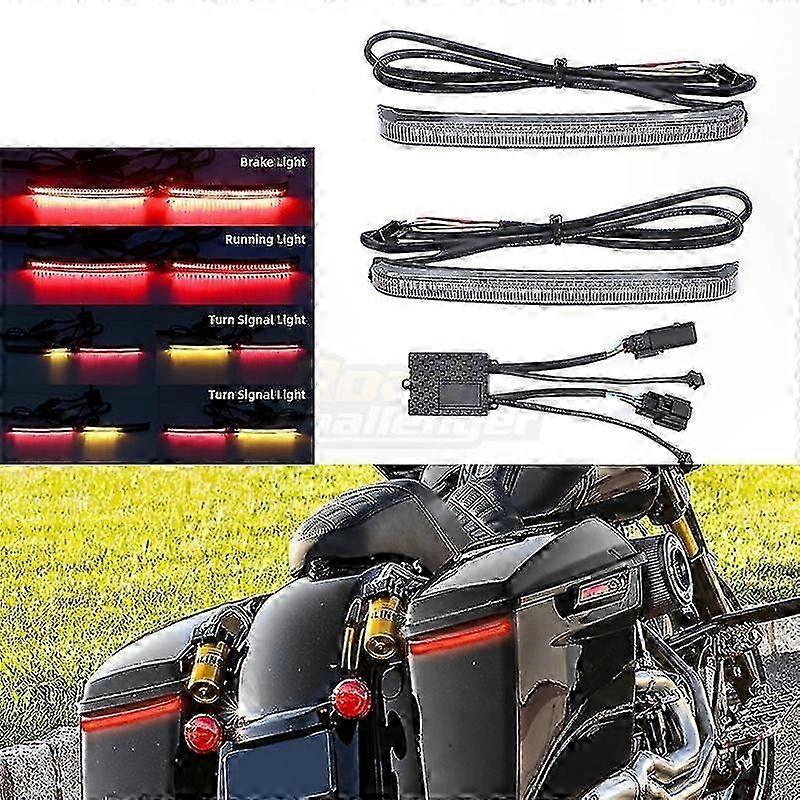 Universal Motorcycle LED Saddlebag Brake Light with Flowing Turn Signal for Touring Models 2014 and Up