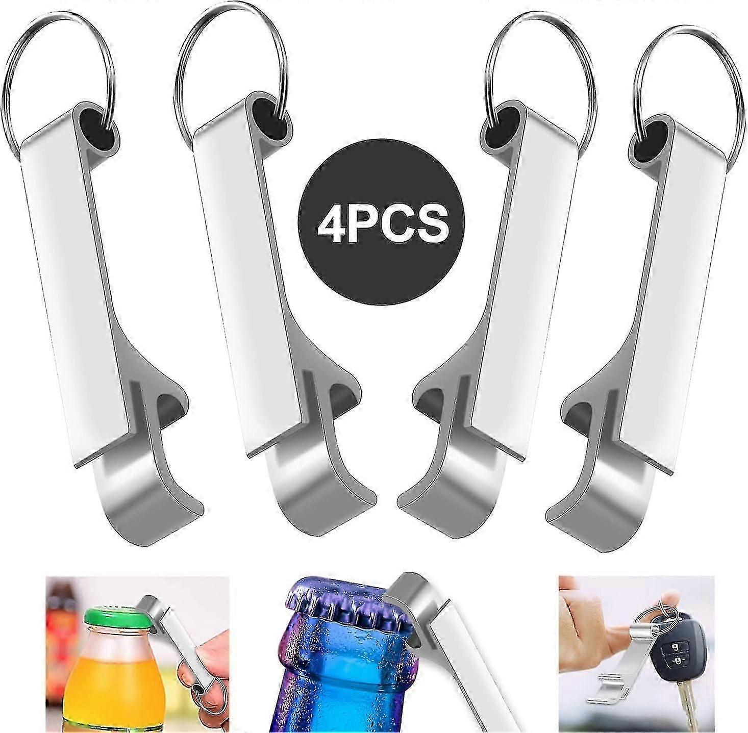 4pcs Alnum Alloy Bottle Opener Keyring - Multi-function Mini Keychain Openers (silver)