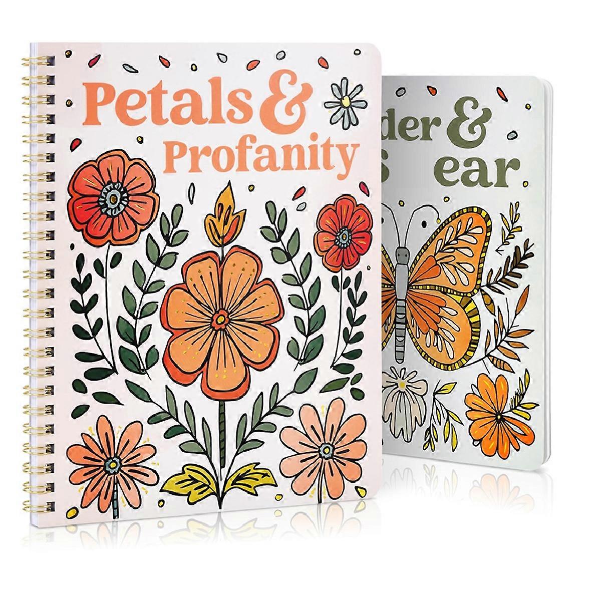 Beautiful Adult Coloring Book Set of 2 for Relaxation - Funny Words Coloring Book with Floral Designs for Lot of Laughs