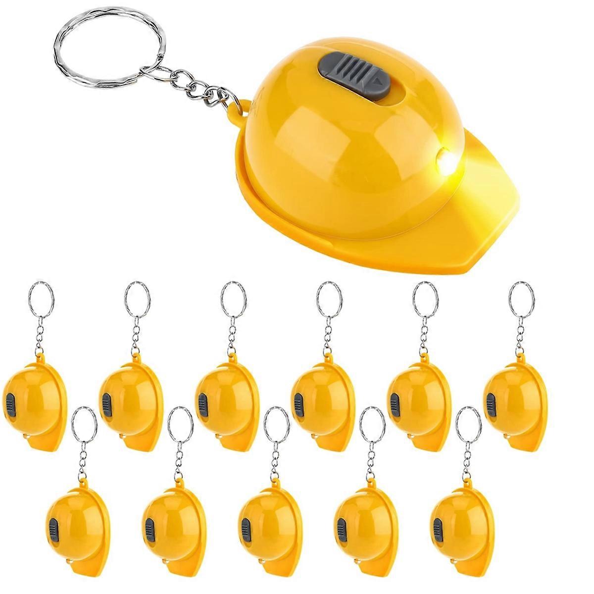 12Pcs Construction Partys Mini Flashlight Keychain Miniature Construction Helmet Flashlight Small Safety Hat Keychain