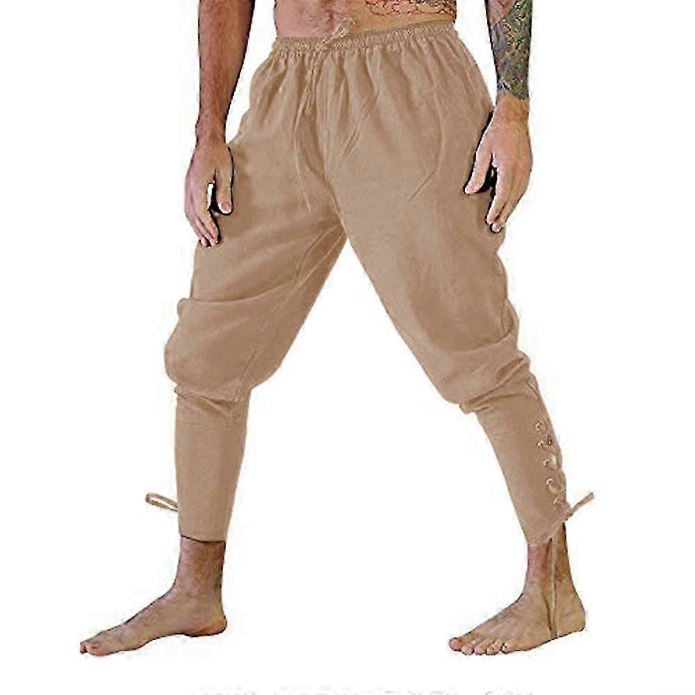 Erkekler Retro Ayak Bileği Bantlı Pantolon Ortaçağ Viking Navigator Korsan Kostüm Pantolon