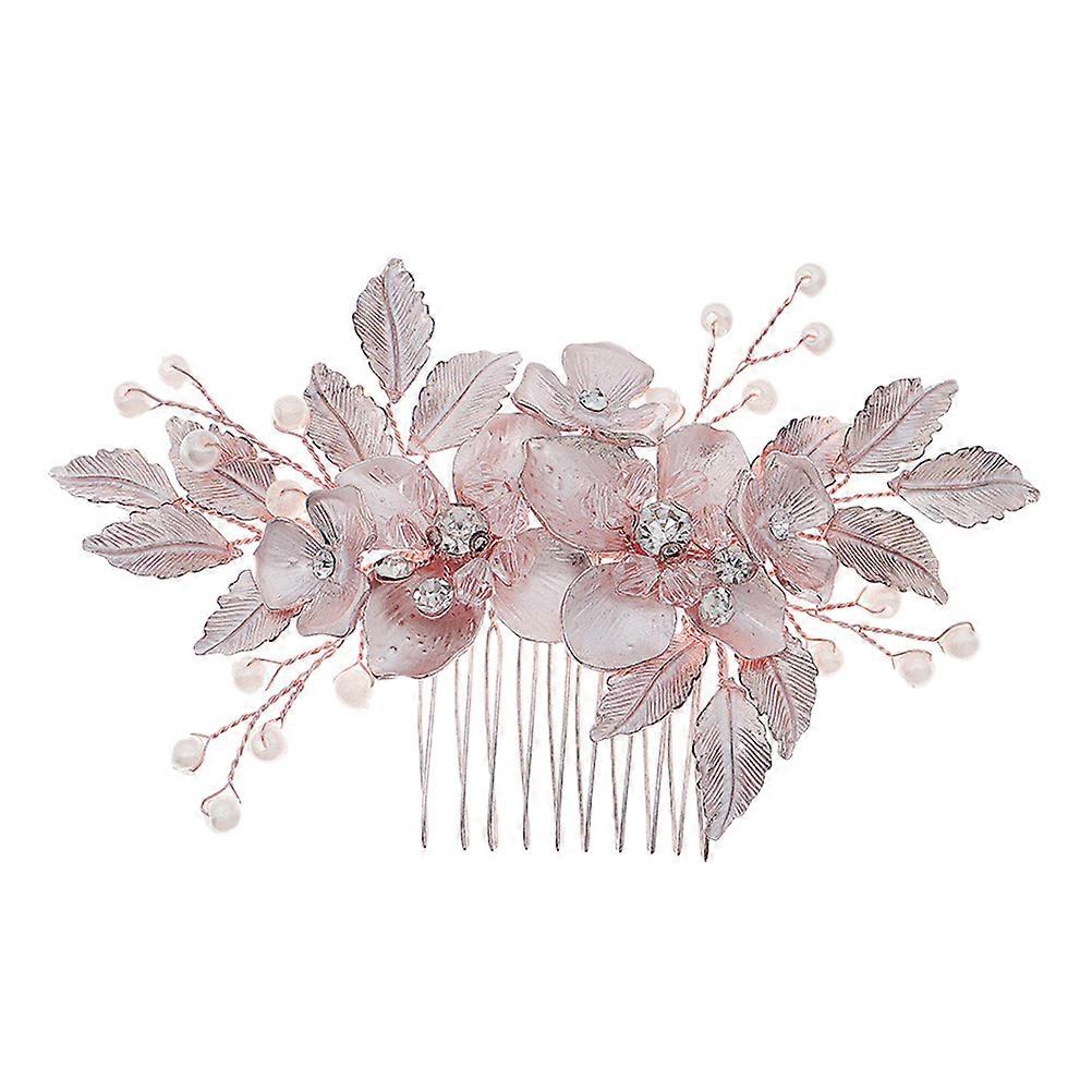 Rose Gold Pearl Flower Hair Comb for Bridal Wedding Accessories with Firm Grip Alloy