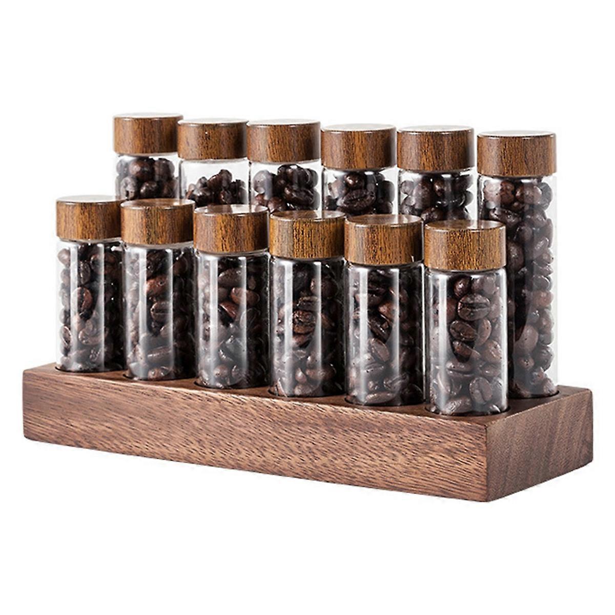 Wooden Holder 12 Testing Tube Single Dose Coffee Bean Glass Container
