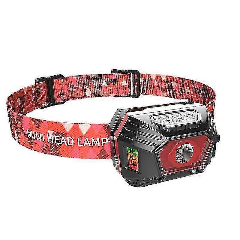 Headlamp led work headlight flashlight usb charging induction outdoor camping(Red)