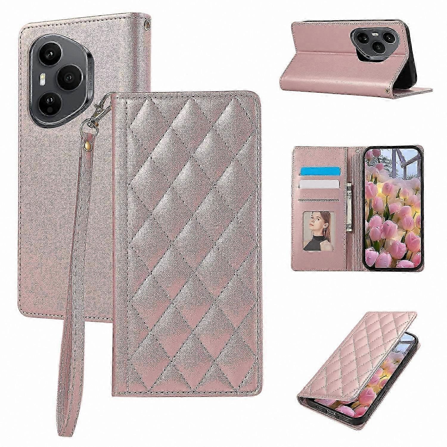 RFID Blocking Wallet Case with Stand and Wrist Strap for 5G Smartphones