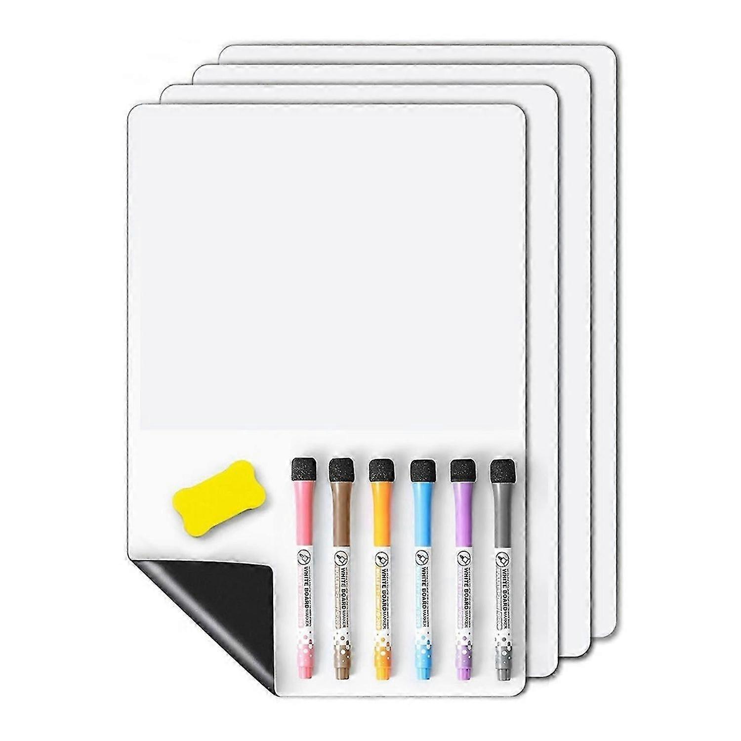 4 PCS Magnetic Dry Erase White Board - Fridge, Wall Magnet Small Whiteboard Stain Resistant Technolo