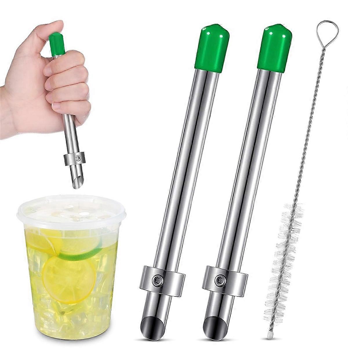 2 Pack Straw Puncher for Plastic Lids Lemonade Cups, Stainless Steel Straw Hole Puncher Punching Tools