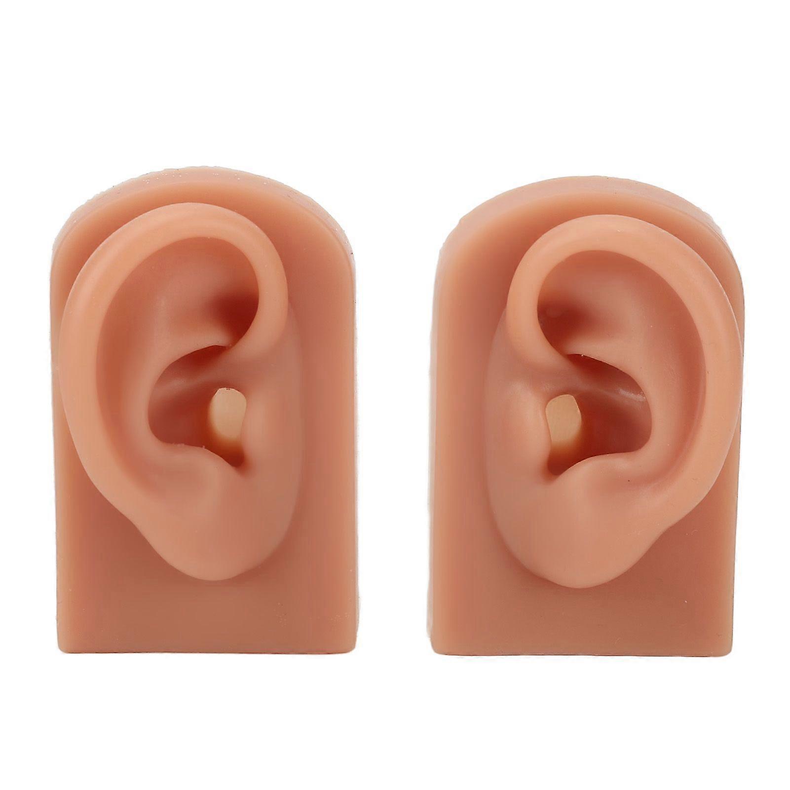 Piercing Practice Ear Model Flexible Reusable Silicone Human Ear Model Practice Left Right Dark Skin Tone