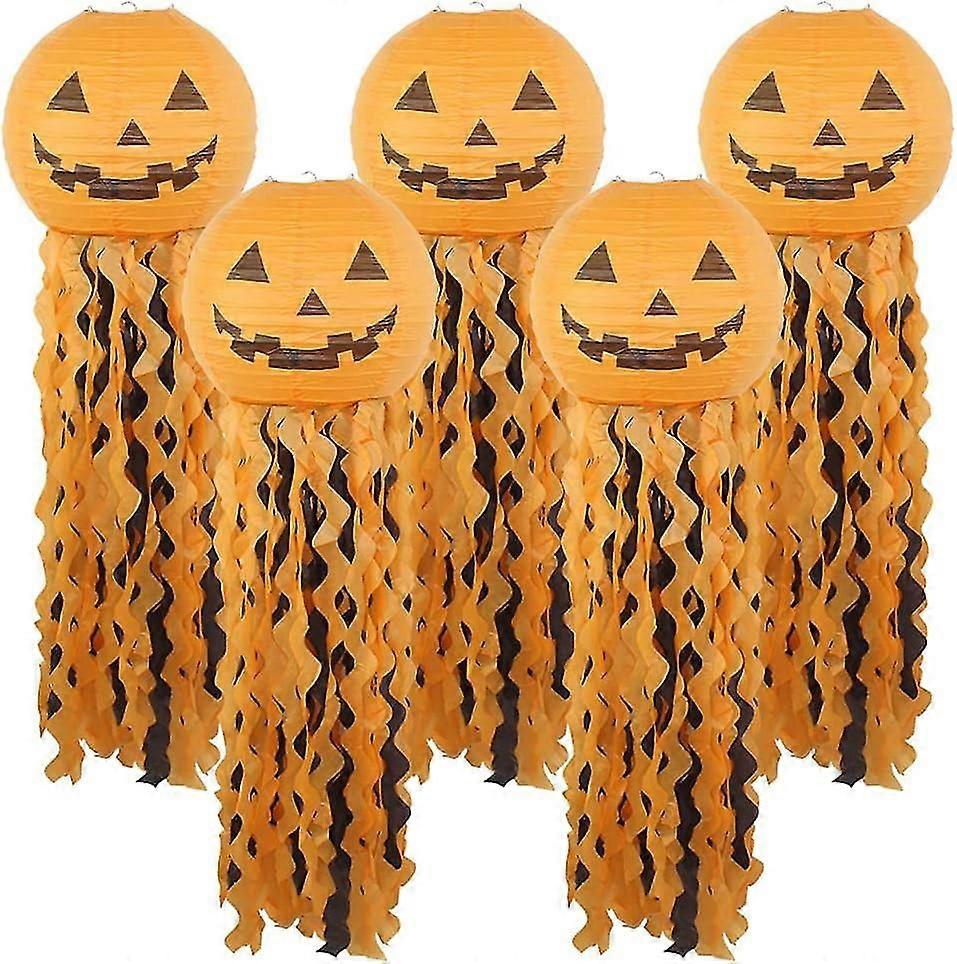 Five paper lanterns hung with pumps for Halloween party decoration, 30.5cm.