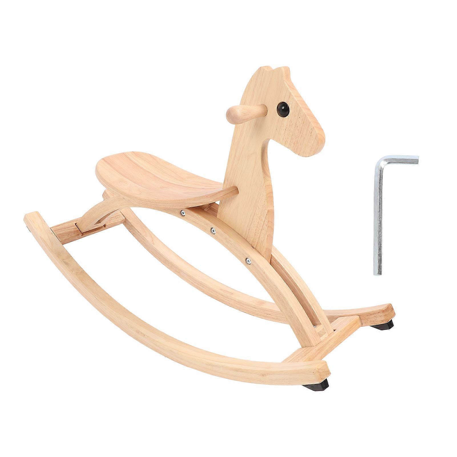 Cheval à bascule en bois pour enfants avec selle et poignée, jouet à enfourcher pour un divertissement quotidien et interactif, couleur bois originale