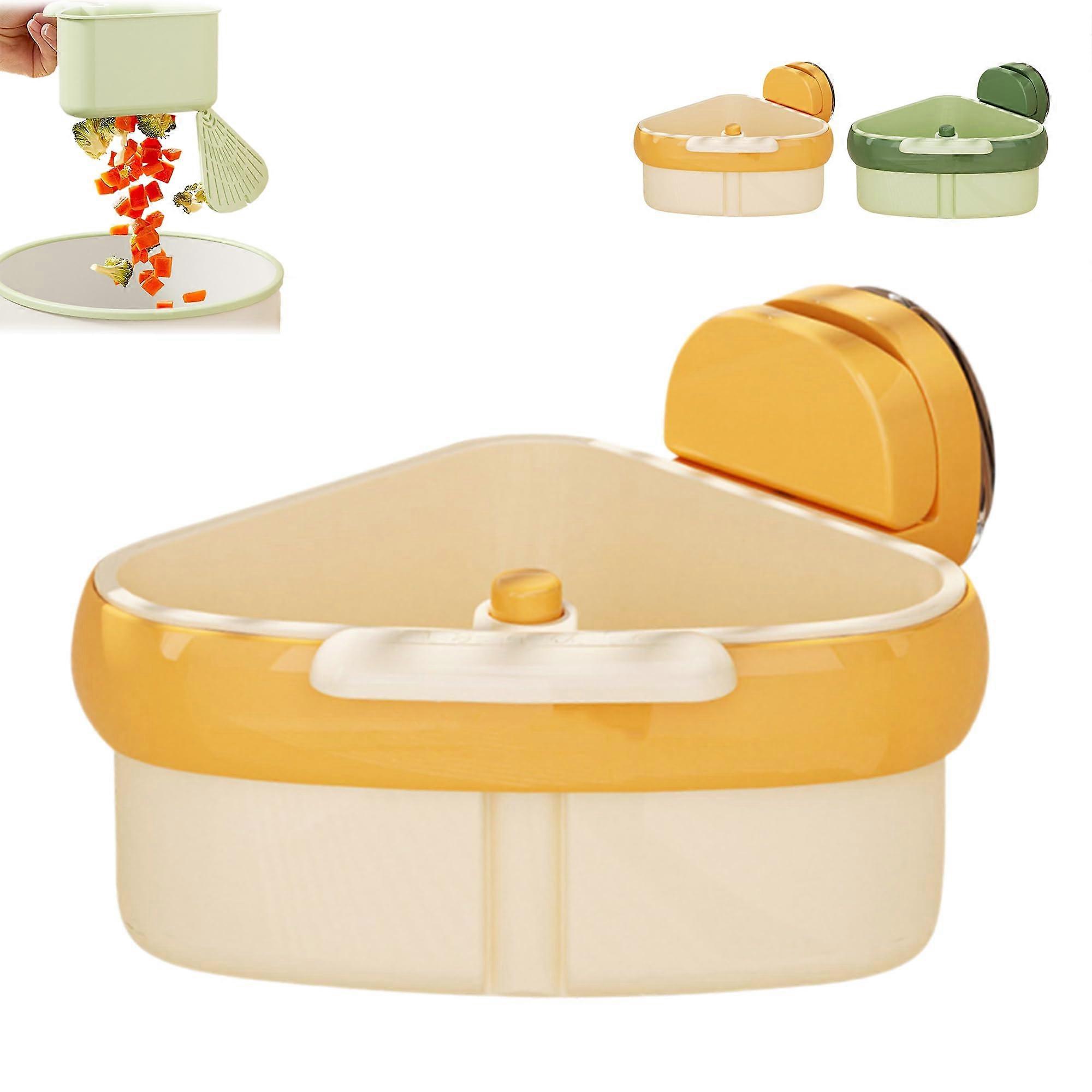 Corner Sink Strainer with Suction Cup, Triangle Plastic Drain Basket for Kitchen, Self-Cleaning Automatic Dumping, Yellow