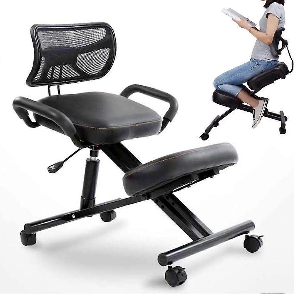 Kneeling Chair with Back Support Ergonomic Adjustable Stool With Rollers Angled Seat Thick Cushions For Home Office