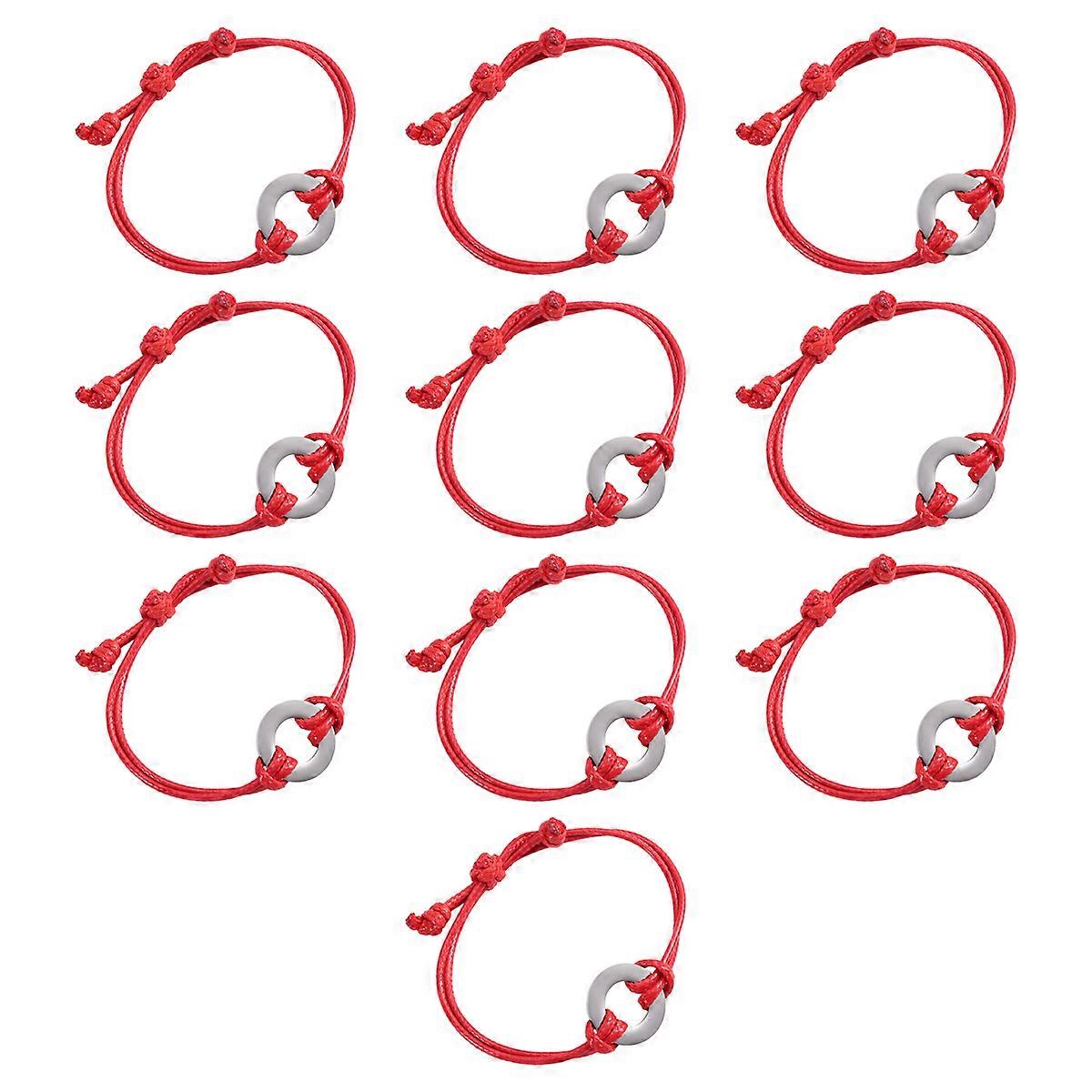 10Pack Inspirational Bracelet Metal Stamping Kit with Red Waxed Nylon String for Jewelry Making