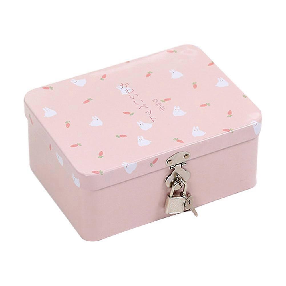 Simple Storage Box Rabbit Tinplate Box for Storage 2Pcs Pink