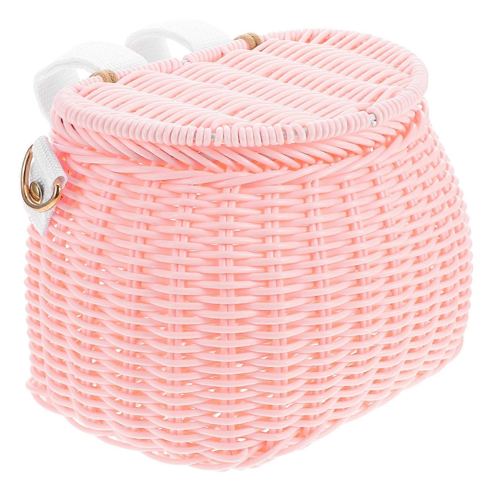 Pink Kids Bicycle Basket with Lid for Front Handlebar 2Pcs Wicker Basket