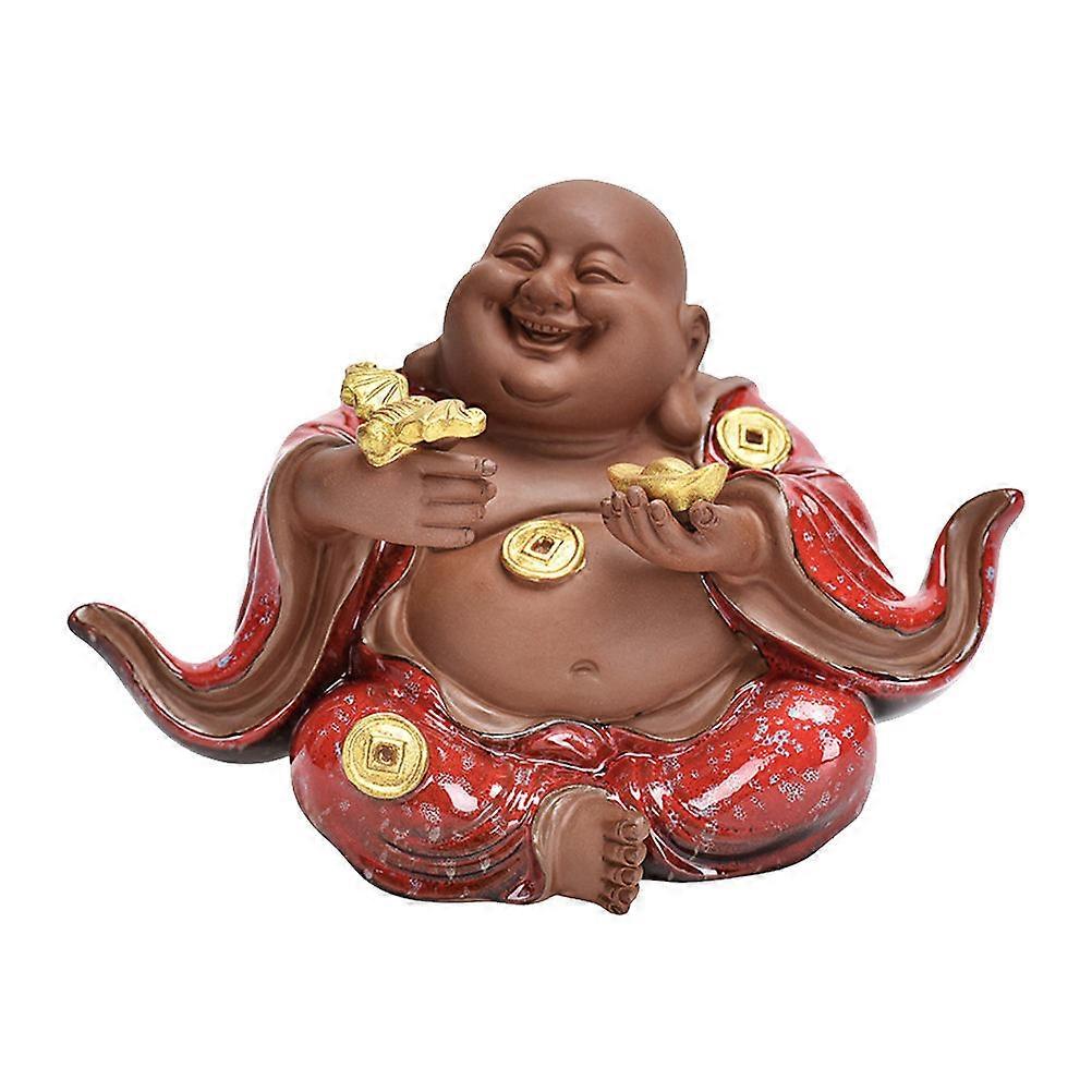 Buddha Statue Red Maitreya Buddha for Decor 5Pcs Ceramic Ornament Set