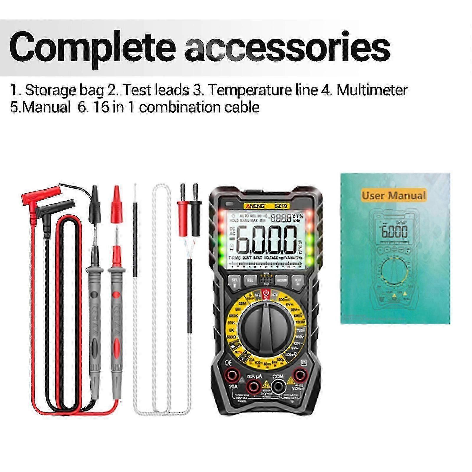 Digital Multimeter with Backlight- & Flashlight NCV- Function Measures Voltage Current Resistance-Continuity Capacitance