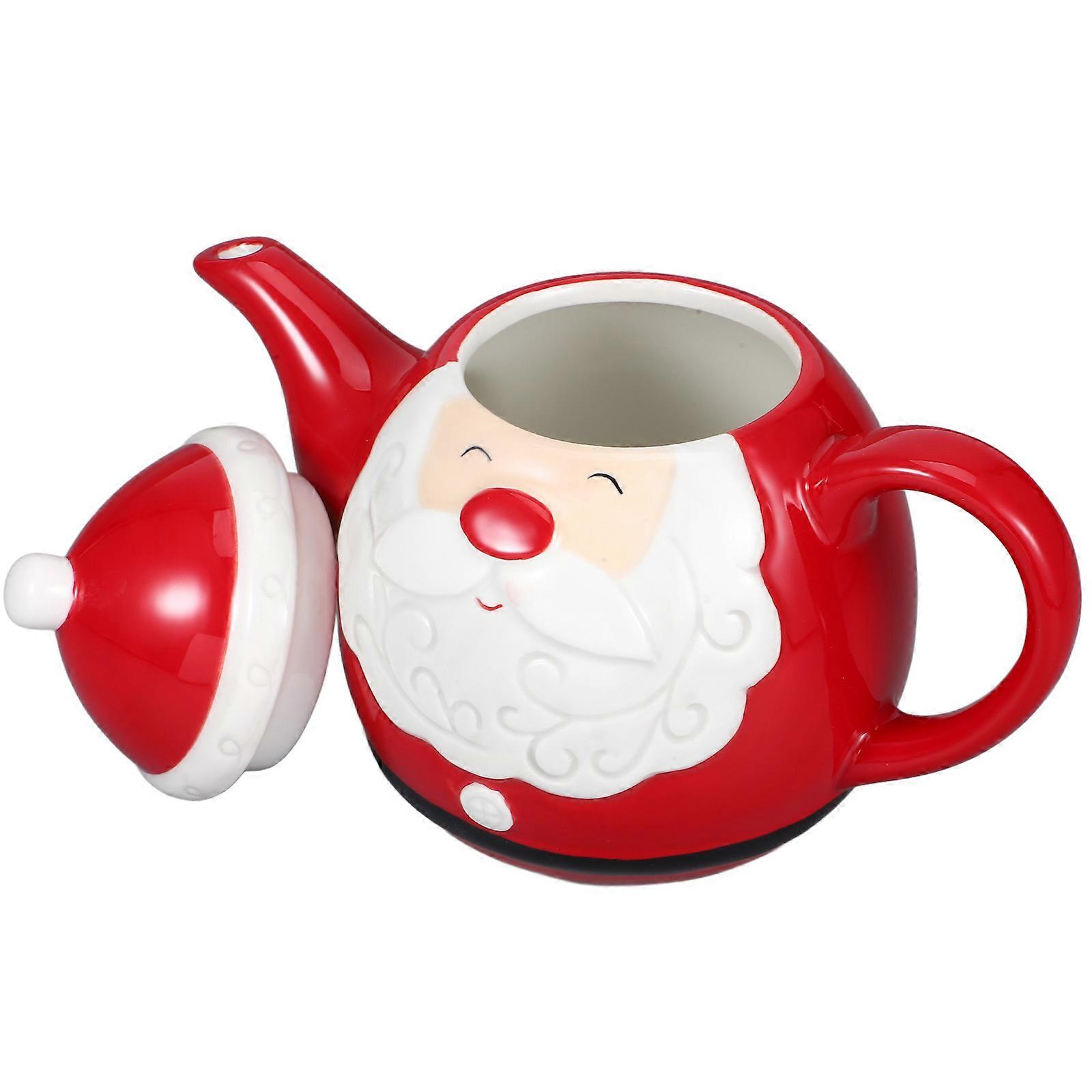 Ceramic Tea Kettle for Tea Drinking 4Pcs Santa Claus Themed Teapot