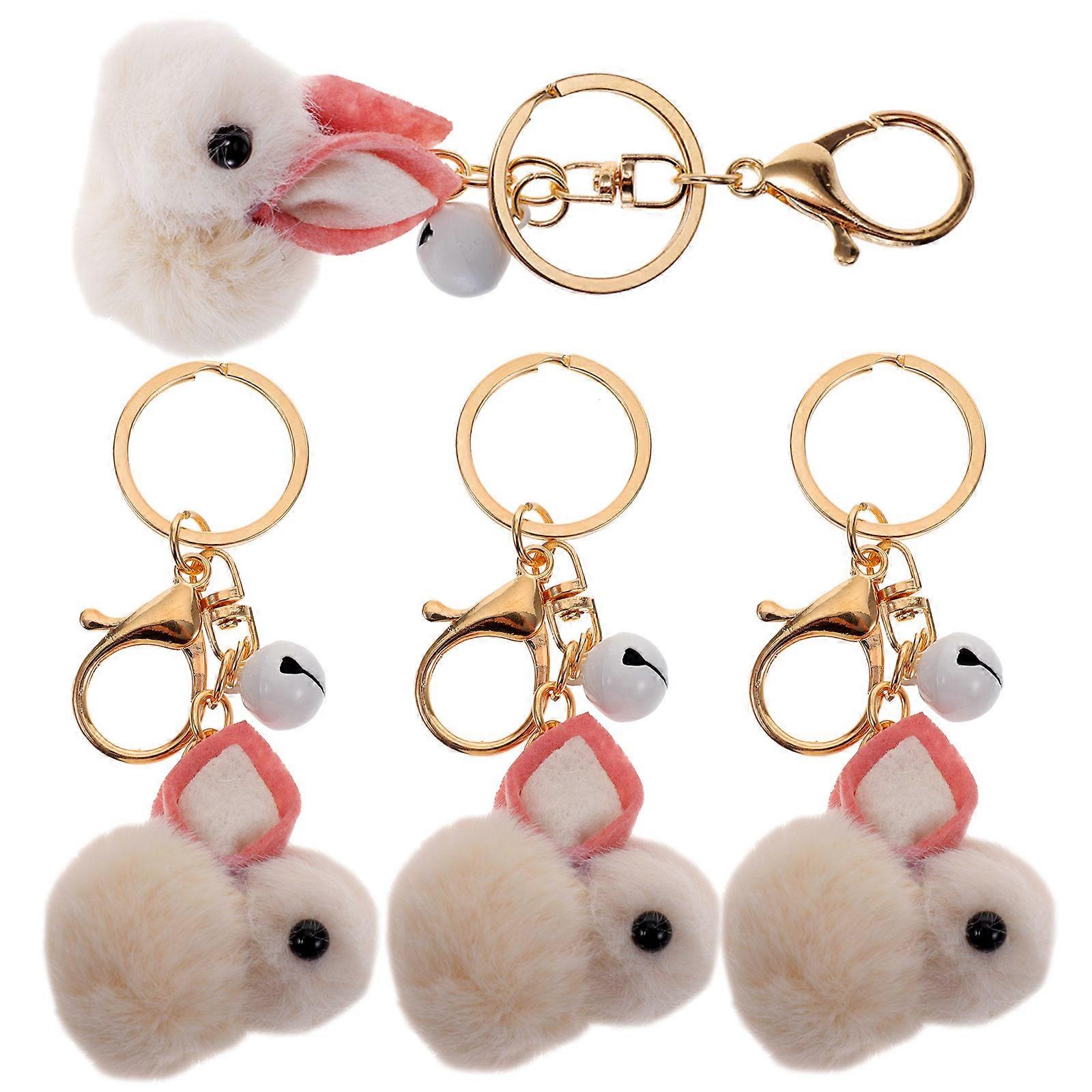 Rabbit Keychain 4Pcs Beige Plush Aesthetic Keychain Pendant for Versatile Decor