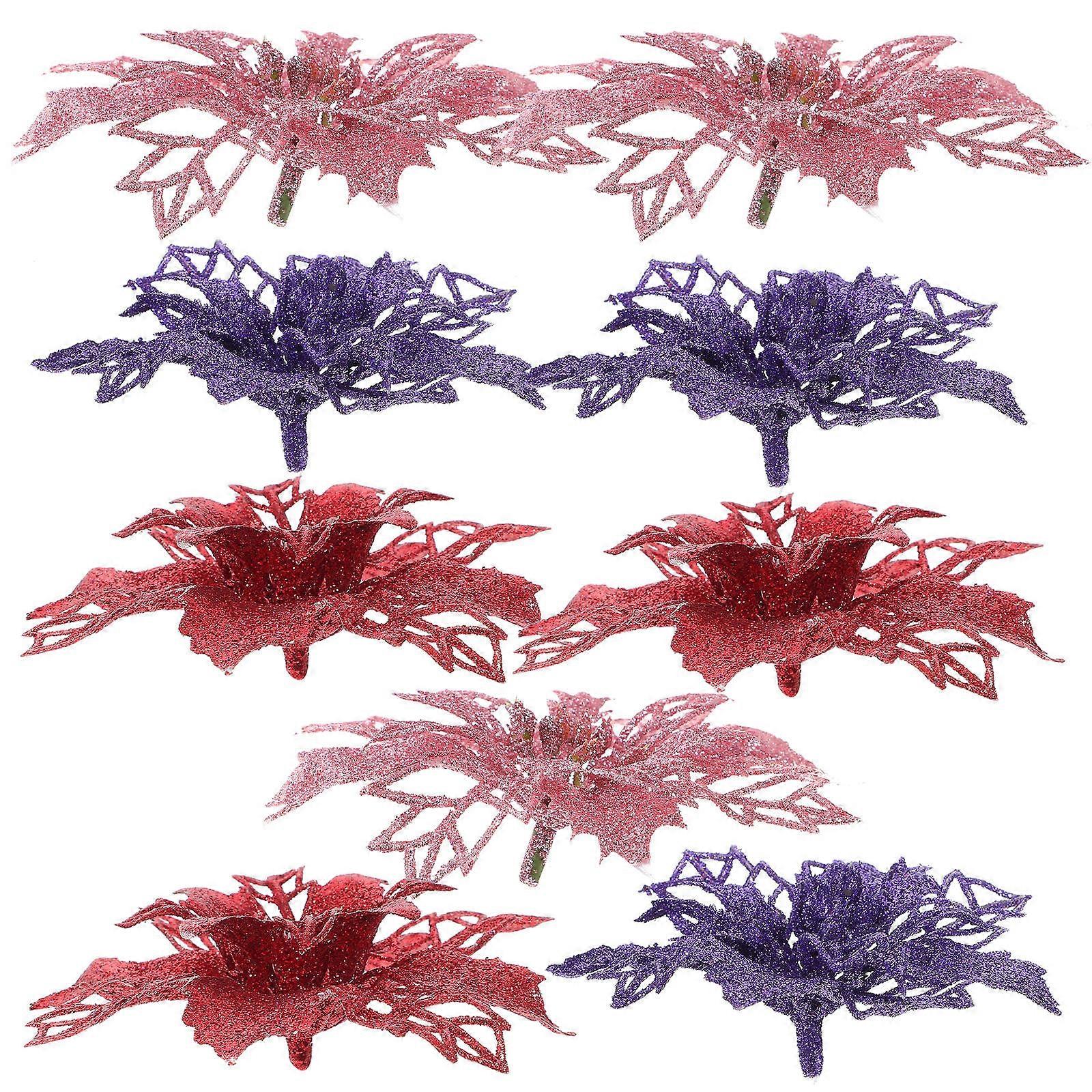 Traditional Flower Design Glitter Artificial Flowers For Xmas Tree 10Cm