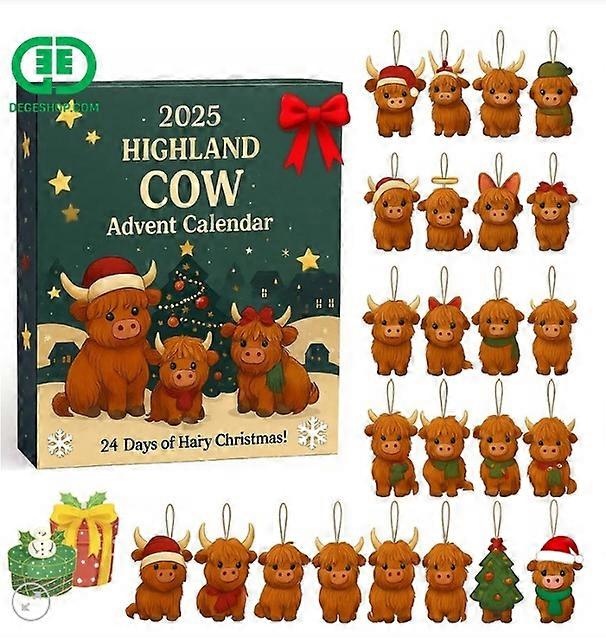 2025 British Highland Cattle Advent Countdown Calendar Blind Box Christmas Tree Decoration Acrylic Pendant