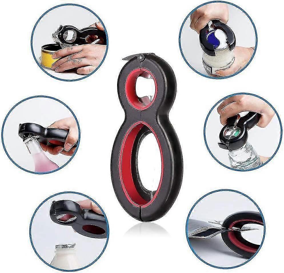 6 In 1 Lid Opener For Screw Jars, Jar Opener Can Opener Bottle Opener With Non-slip Handle Multi-function All Lid Sizes Suitable For Seniors, Arthriti