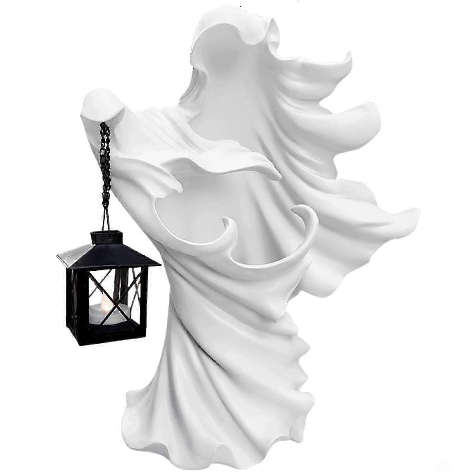Cracker Barrel Ghost Halloween Witch Ornament Solar Lantern Energy Saving Resin Statue for Garden Decor White