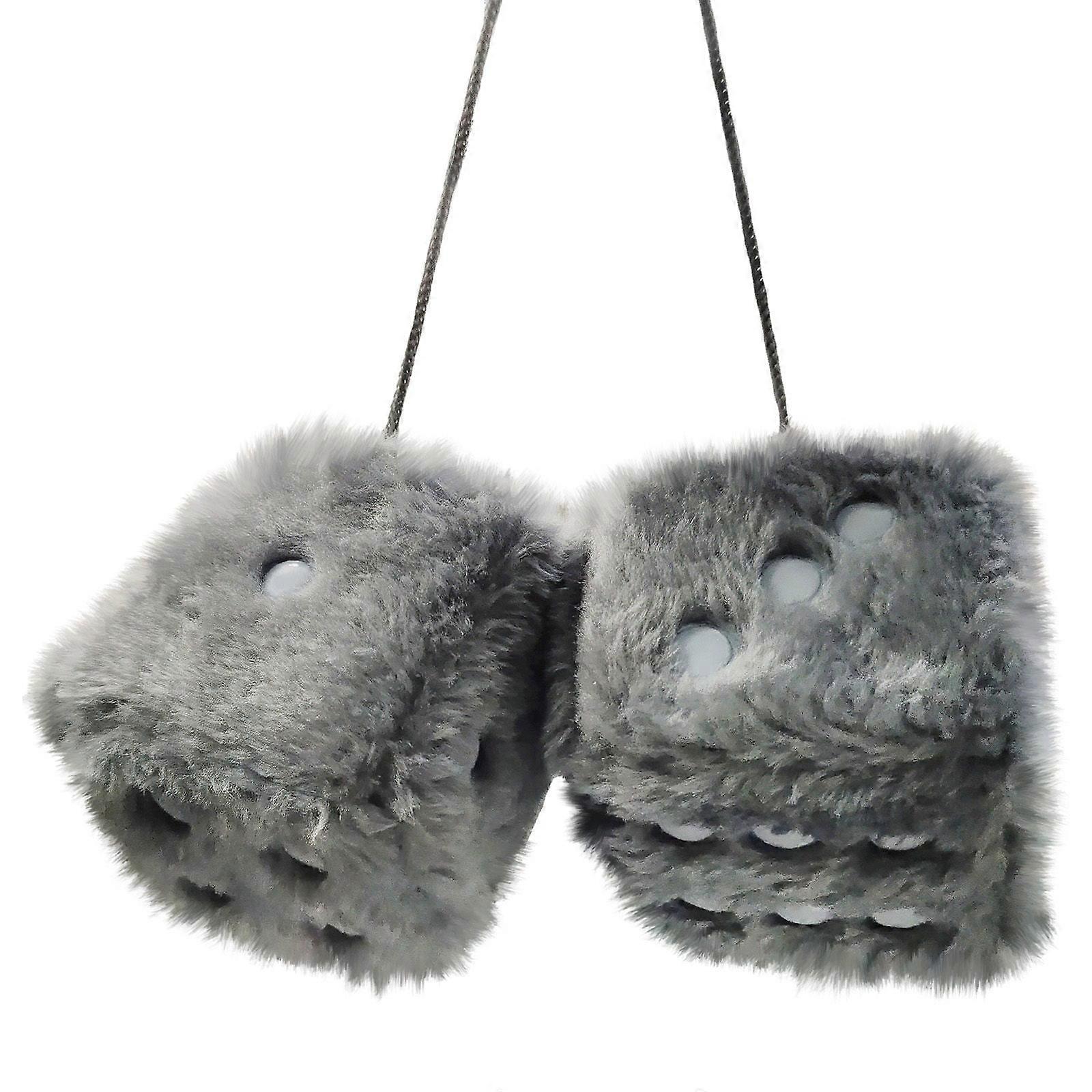 Tkrady Pair of Dice Ornaments, Retro Square Mirrors Hanging Plush Dice With Polka Dots Car Interior Ornament