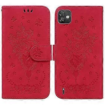 Case For Wiko Y82 Cover Coque Butterfly And Rose Magnetic Wallet Pu Premium Leather Flip Card Holder Phone Case - Red 26s