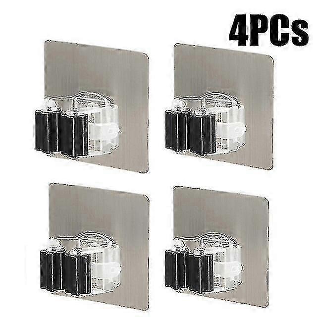 Wall Mounted Mops Holder with 4/6pcs Multi-Purpose Hooks: Strong Adhesive Hooks for Brooms, Bathrooms & Kitchen Organization. hskev