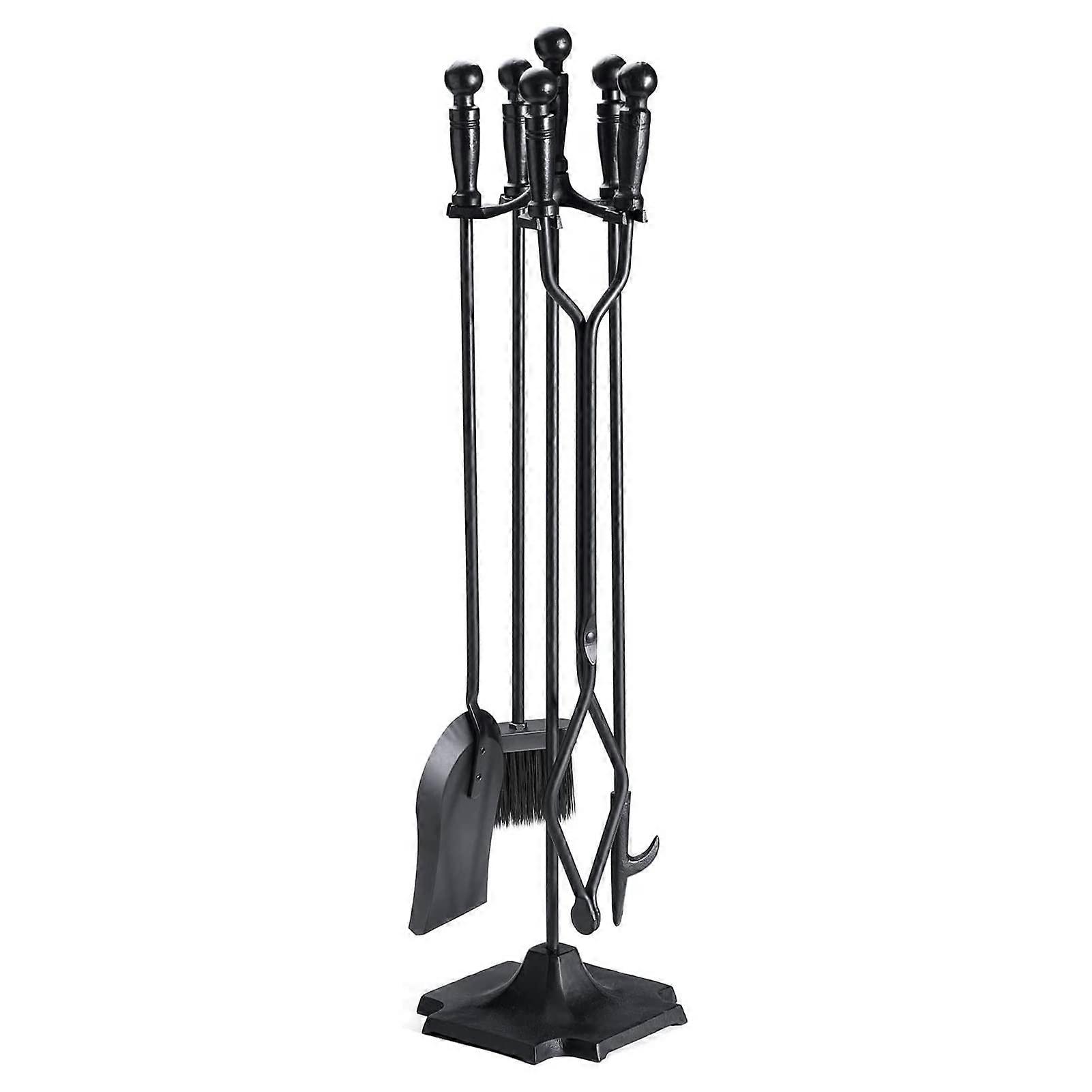 Fireplace Tools Set Black Large Rustic Firepit Accessories Kit For Indoor Outdoor Use Square Base Pit Stand