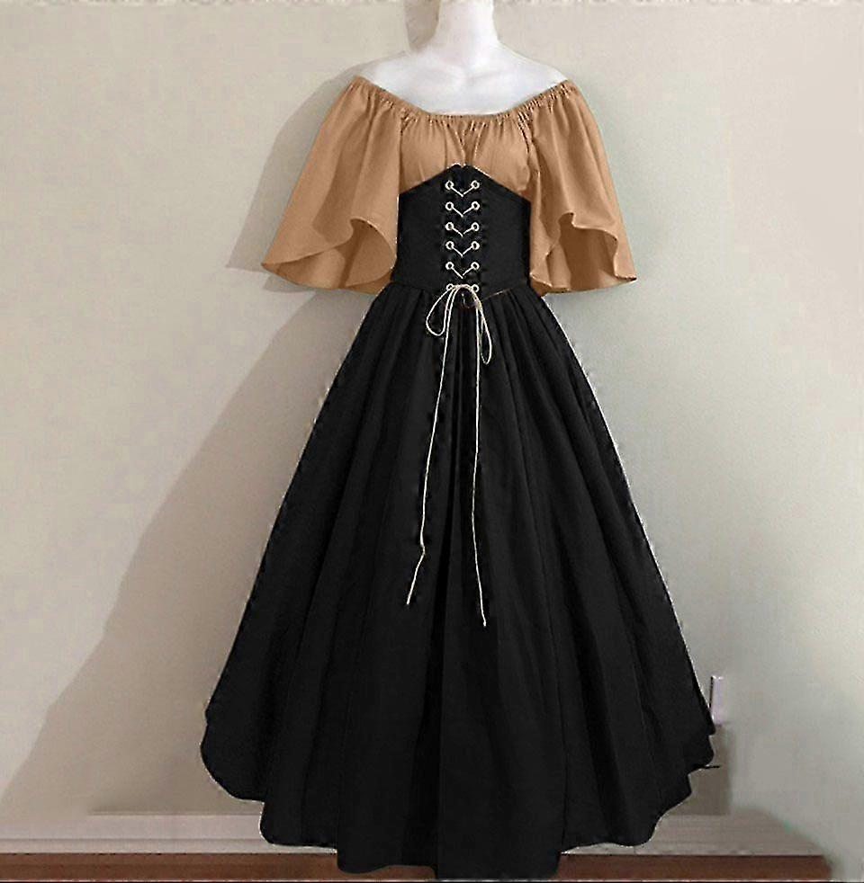 Vintage Renaissance Peasant Corset Dress for Women with Puff Sleeves