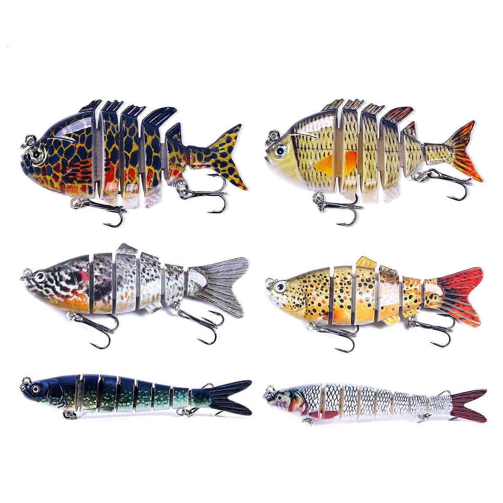 6Pcs Artificial Lures with Treble Hook Realistic Looking Bright Color Multi Jointed Swimbait Hard Lures Fishing Tackle