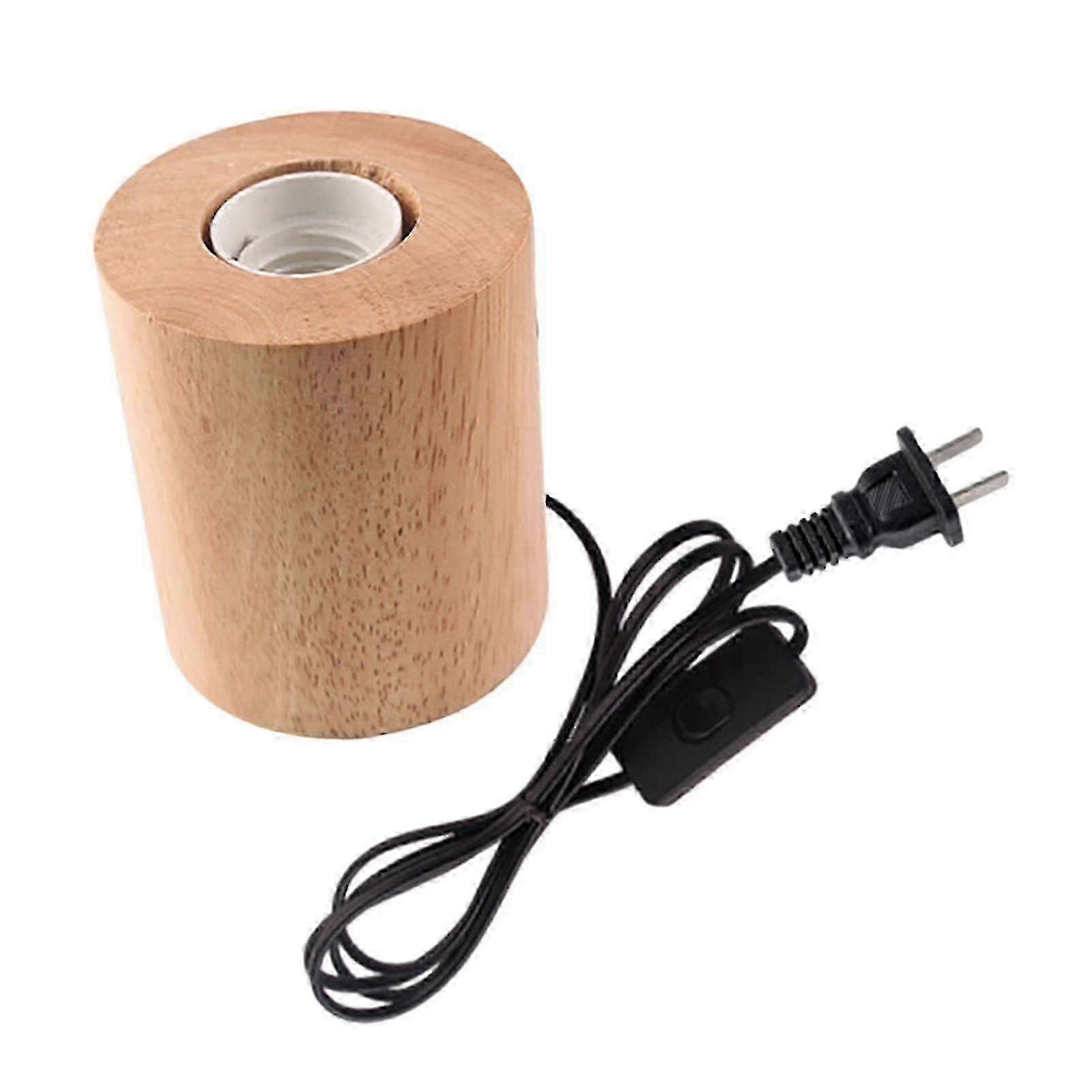 Rustic E27 Wooden Base Table Lamp Reading Desk Light with Plug Nightlight Bulb Socket Holder for Bedroom Decor