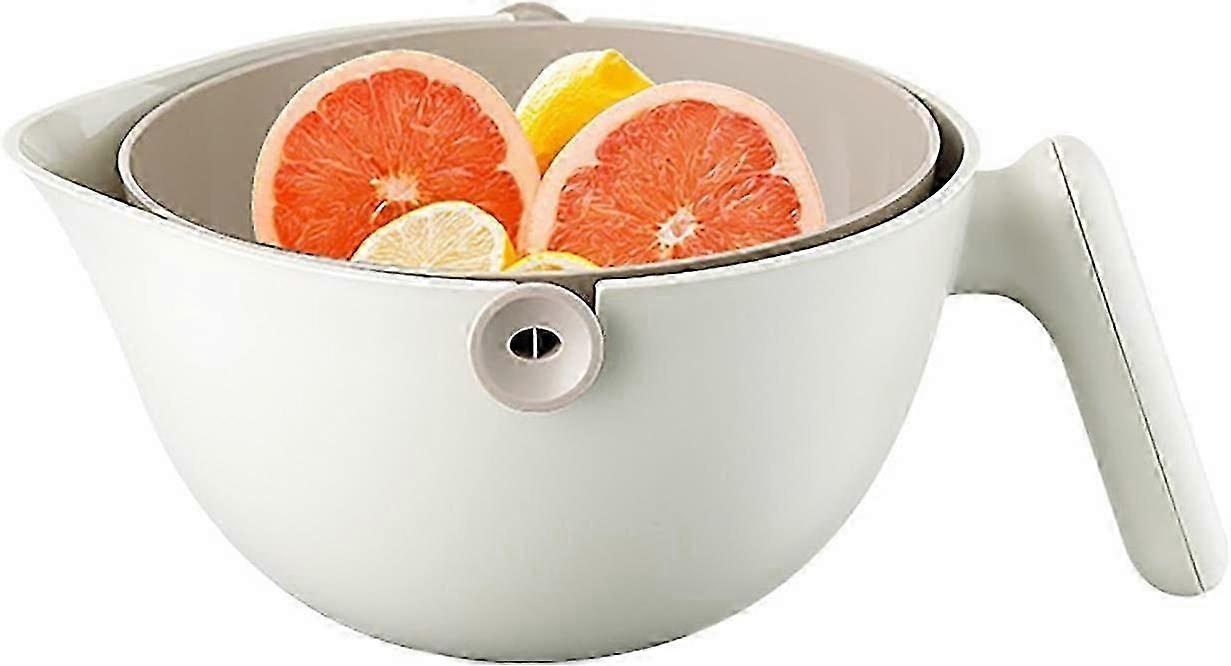 Pasta Colander, 2 In 1 Plastic Colander, Vegetable Basket, Double Layer Rotating Drain, For Cleaning Fruits And Vegetables(White)