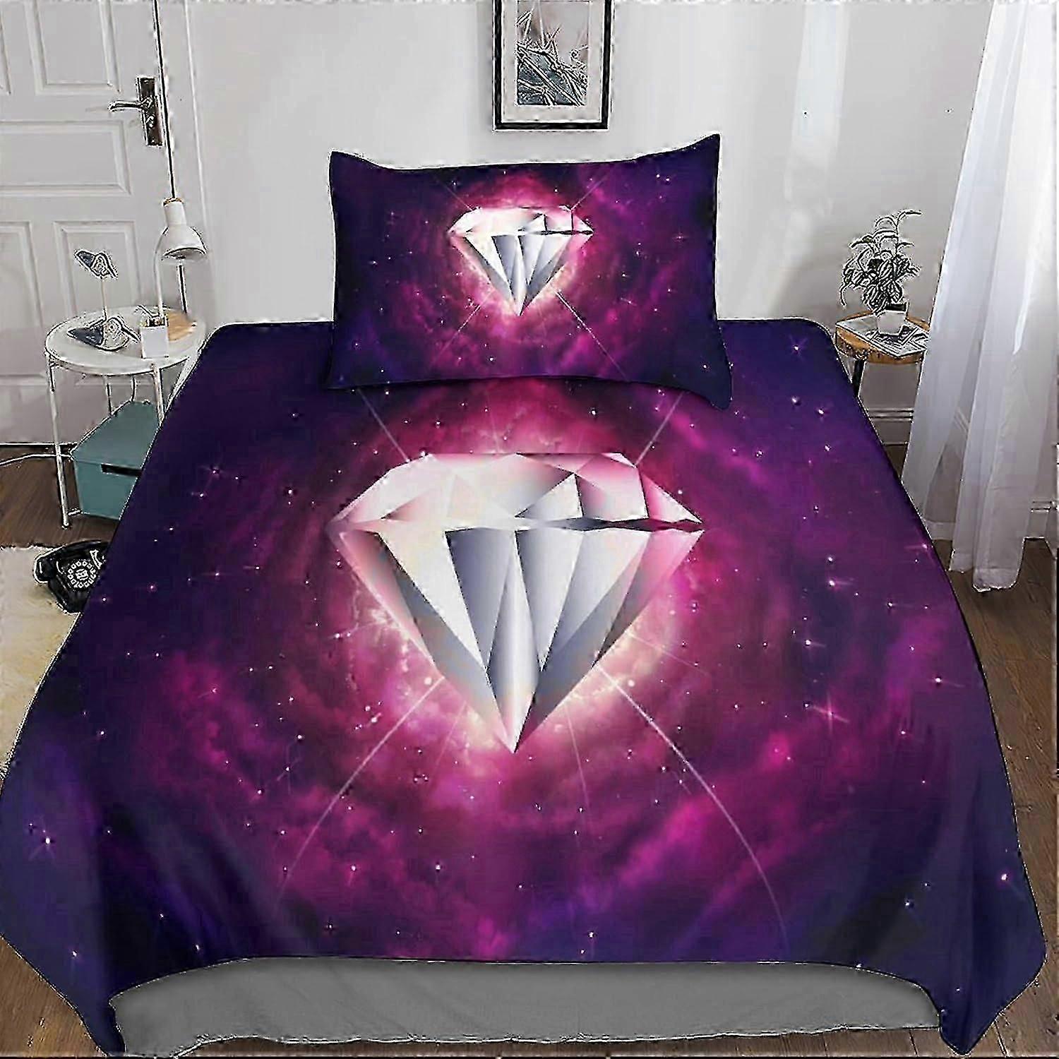 Conjunto de Roupa de Cama Diamante 2 Peças com Capa de Edredom de Luxo 3D - Conjunto de Cama de Microfibra com Fechamento com Zíper Individual