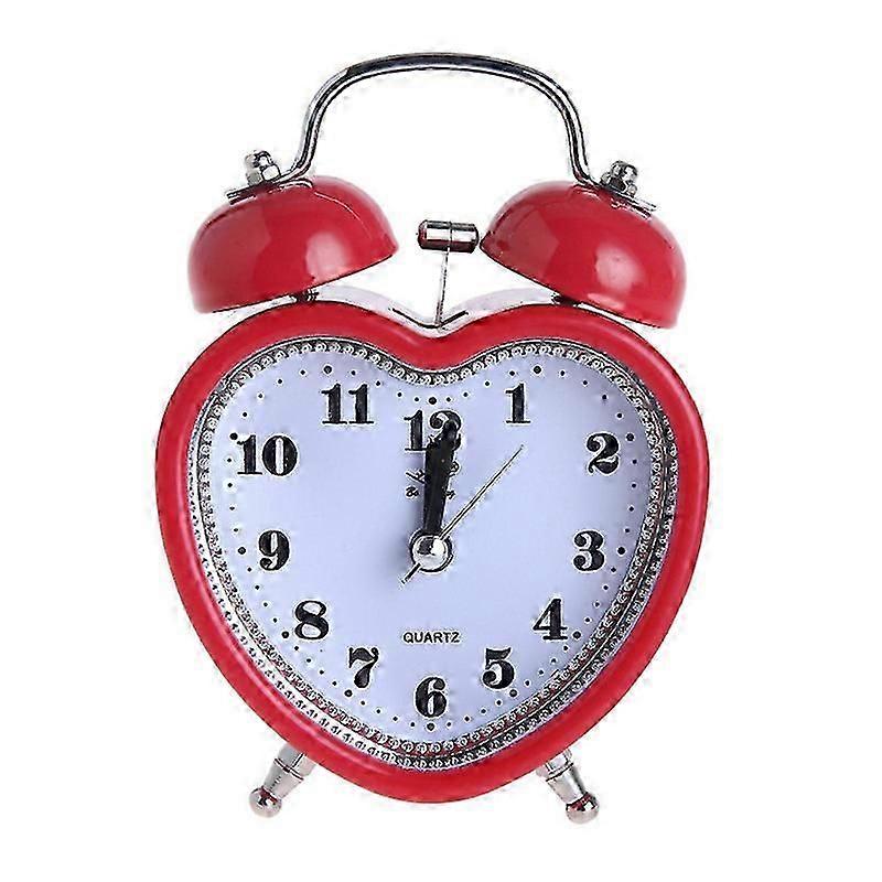 Heart Shape Bell Alarm Clock No Ticking Silent Night Light For Time Clocks
