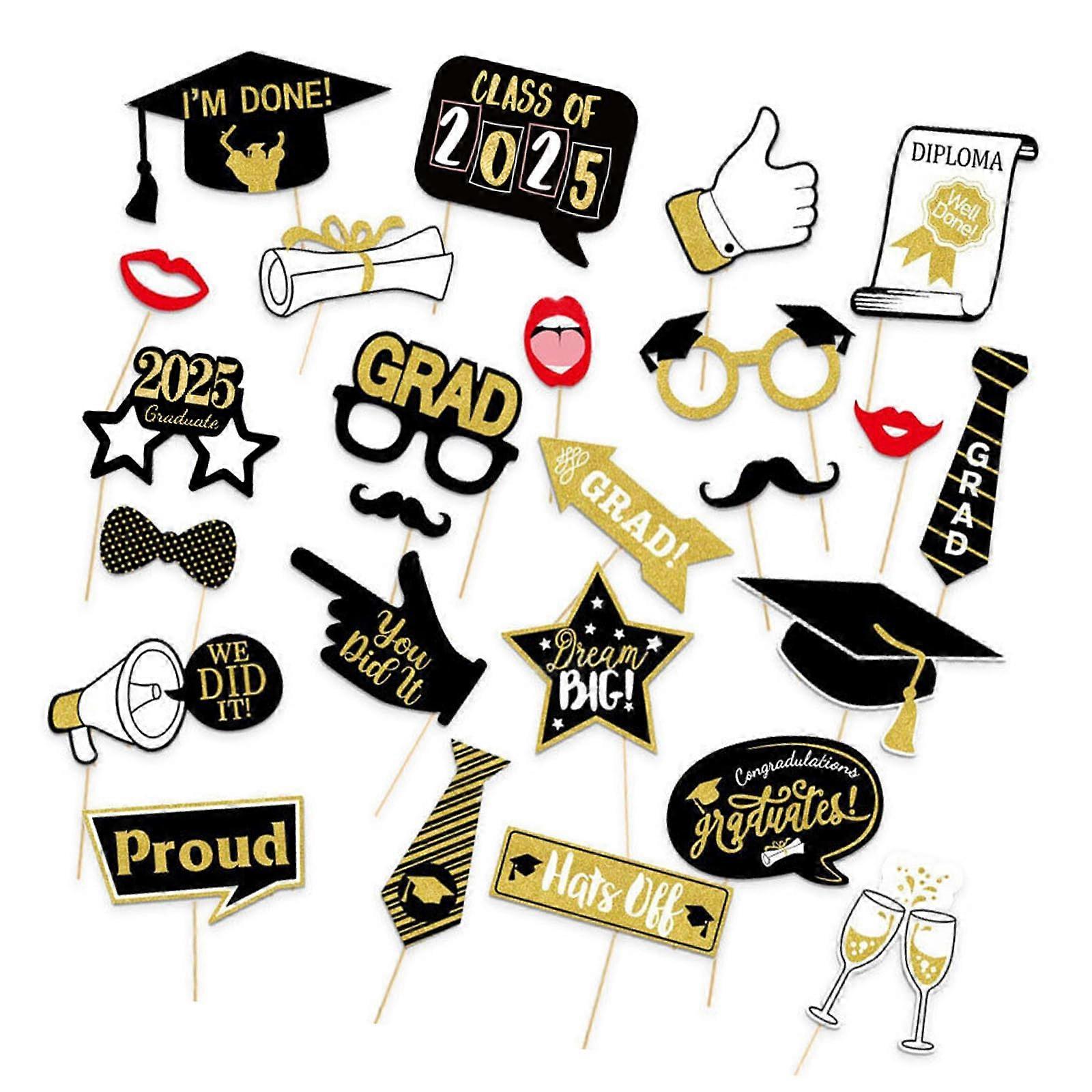 25Pcs Graduation Party Photo Booth Props Set for Class of 2025 Decorations and Centerpieces