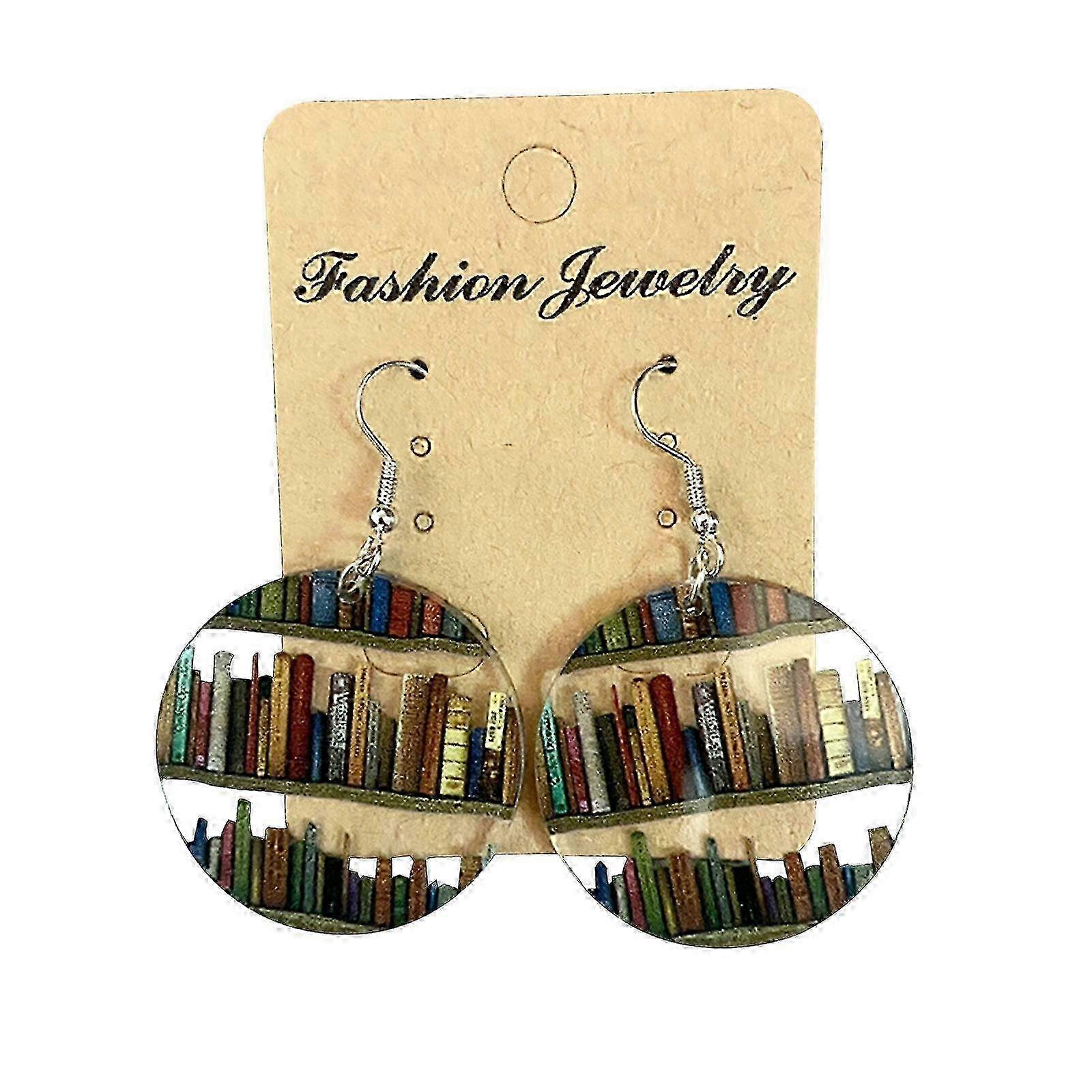 1 Pair Bookcase Dangle Earrings with Book Shelves Patterned Acrylic