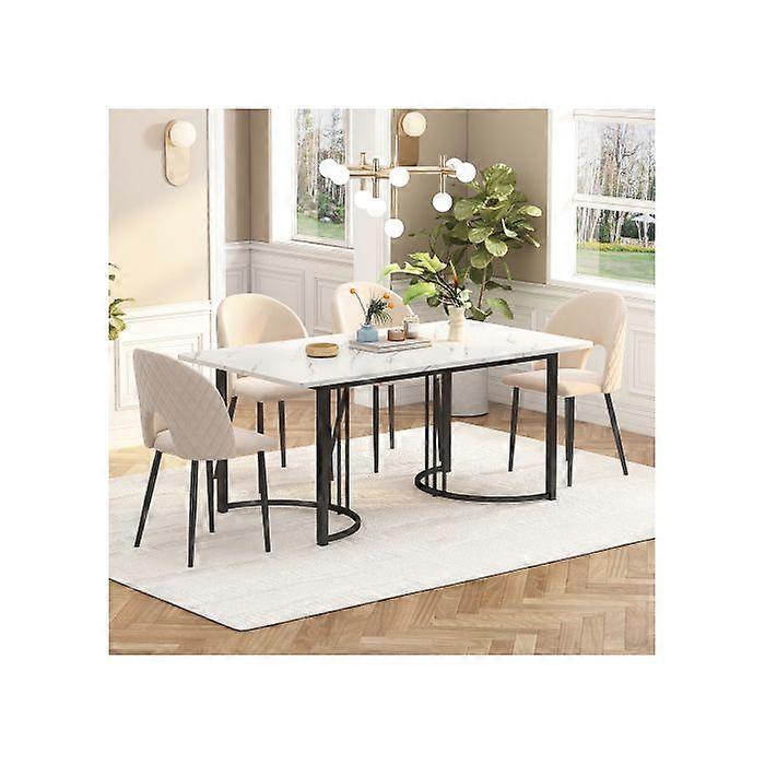 140 x 80 cm Dining Table (1-Piece Set), Modern Kitchen Dining Table, Metal Frame Rectangular Dining Table, Available in White/Black.