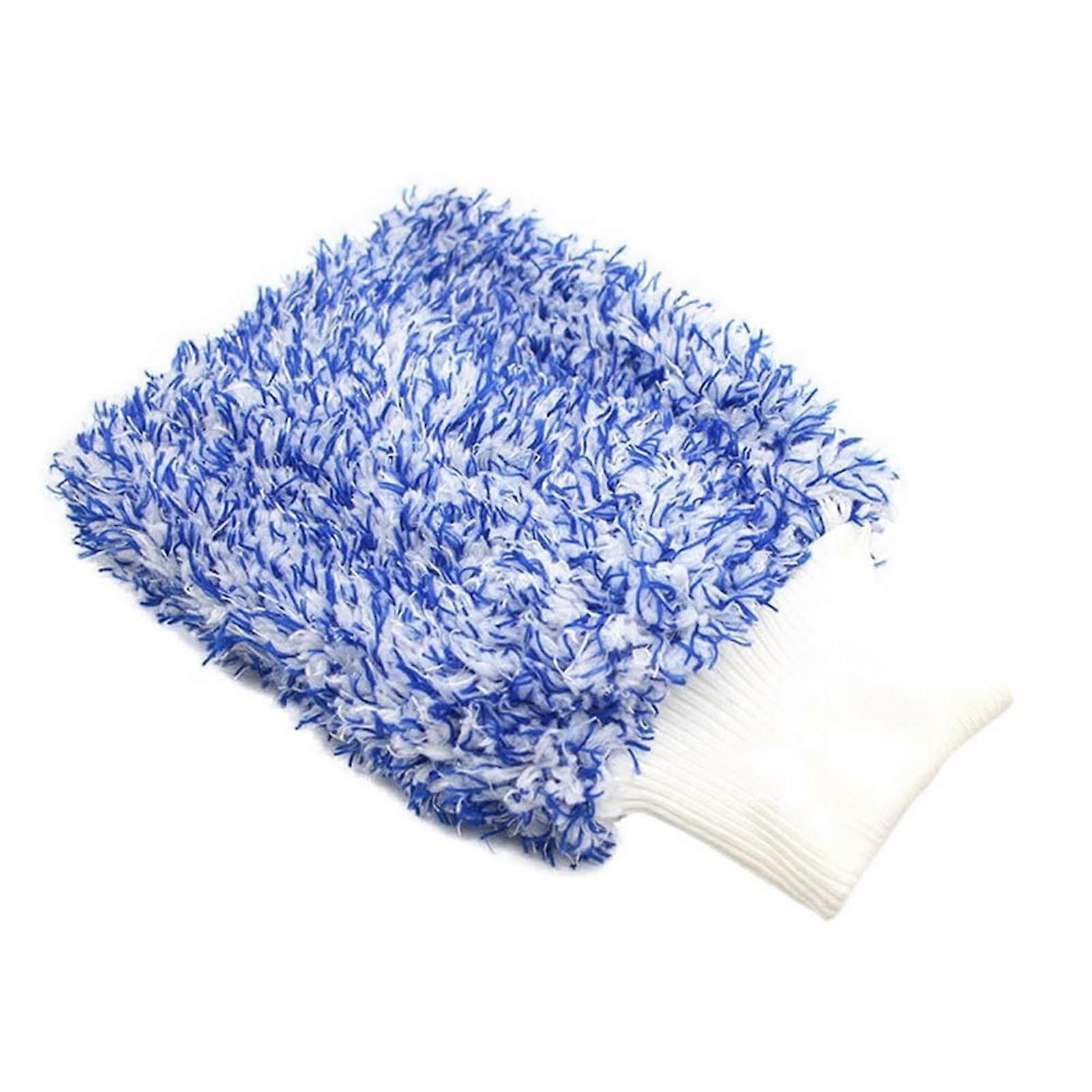 Microfiber Cleaning Gloves with DualSided Plush Coral Fleece for Household Dusting – Blue